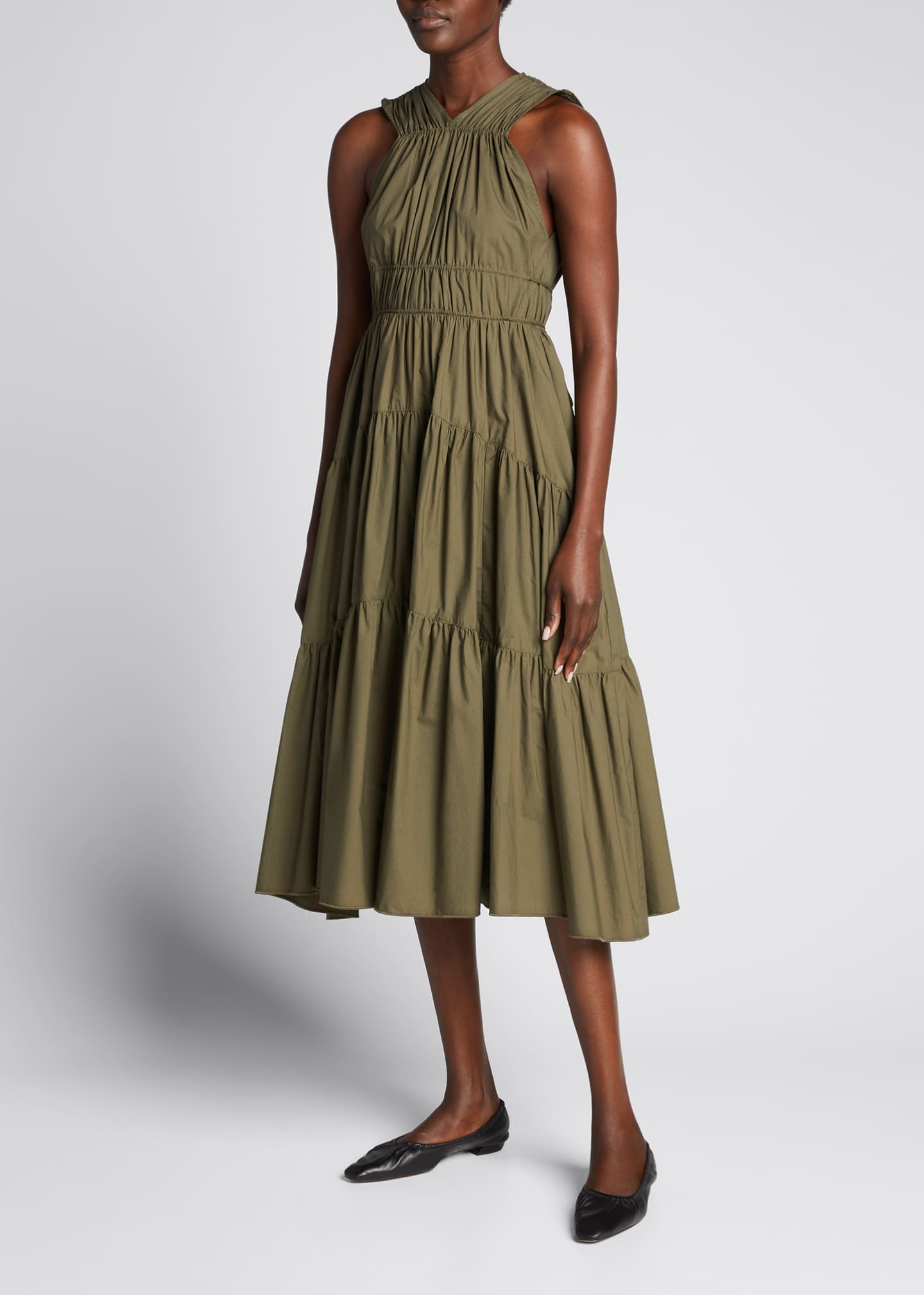 Proenza Schouler Shirred Cotton Poplin Midi Halter Dress Bergdorf Goodman