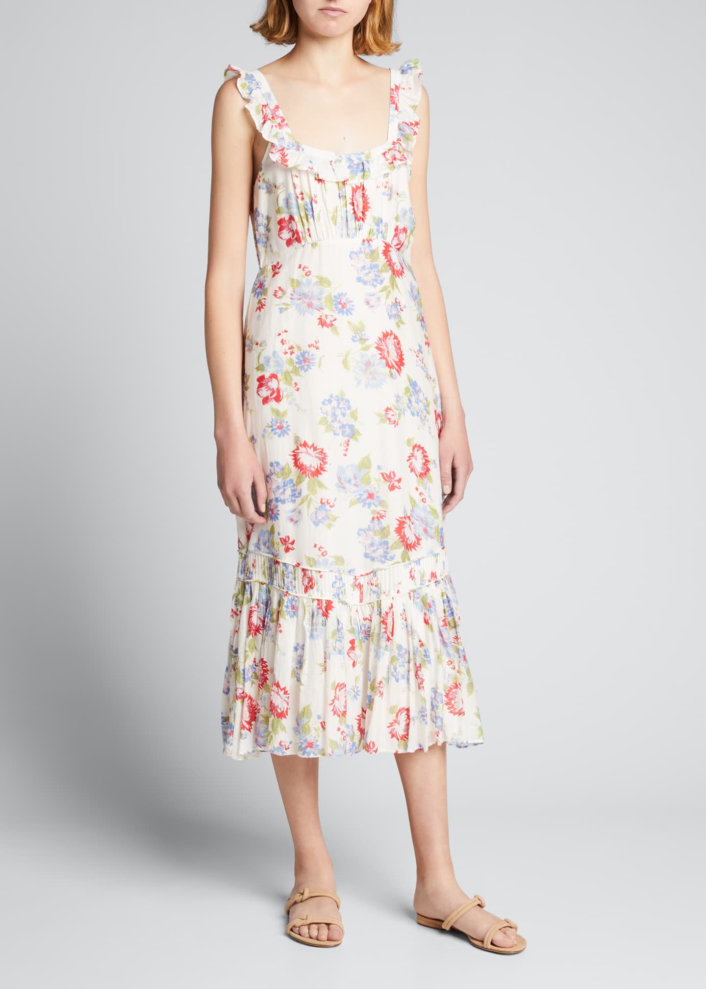 LoveShackFancy Weslan Midi Floral Cotton Dress Bergdorf Goodman