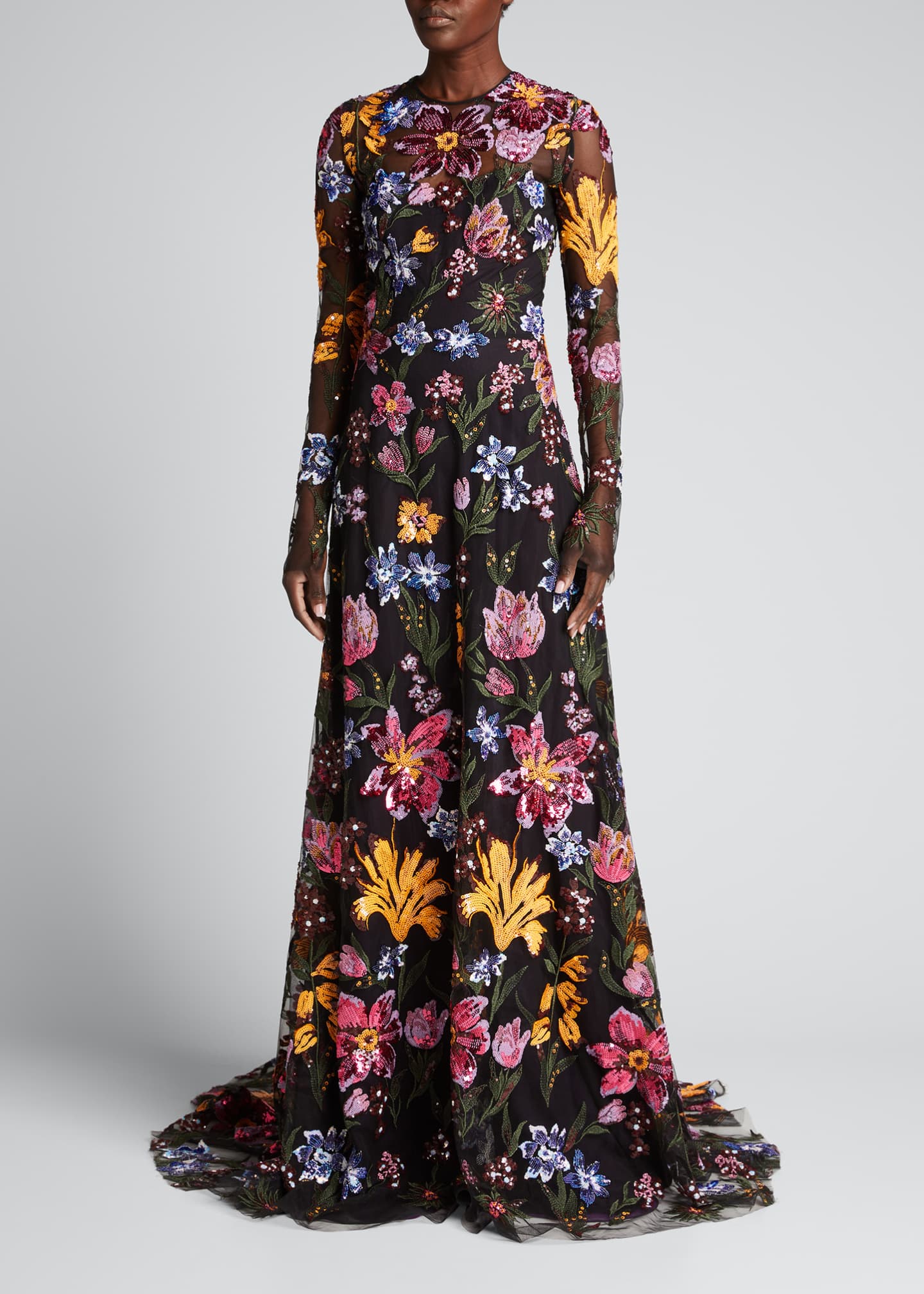 Naeem Khan Floral Sequin-Embroidered Tulle Illusion Gown - Bergdorf Goodman