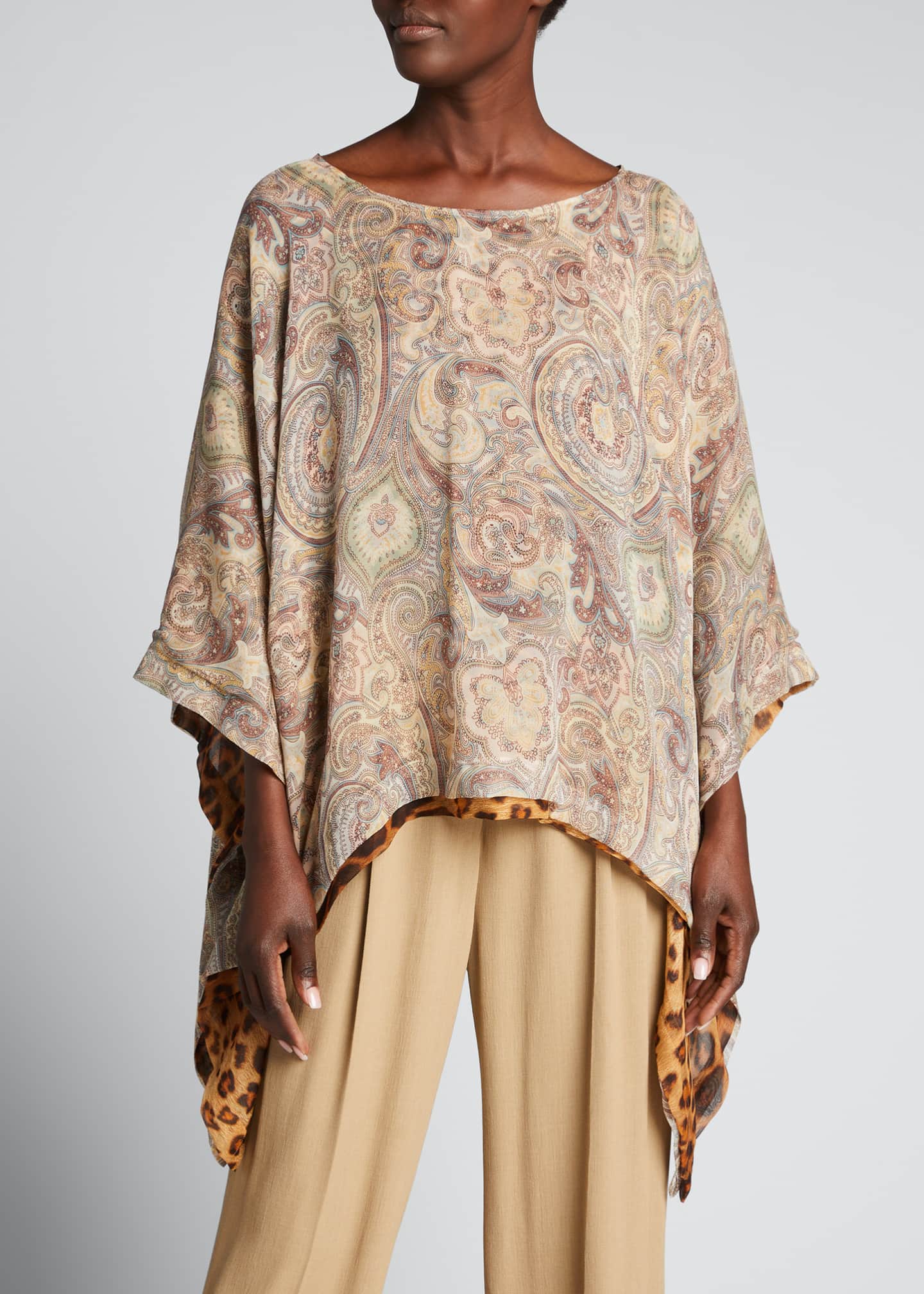 Etro Reversible Paisley & Leopard-Print Silk Poncho - Bergdorf Goodman