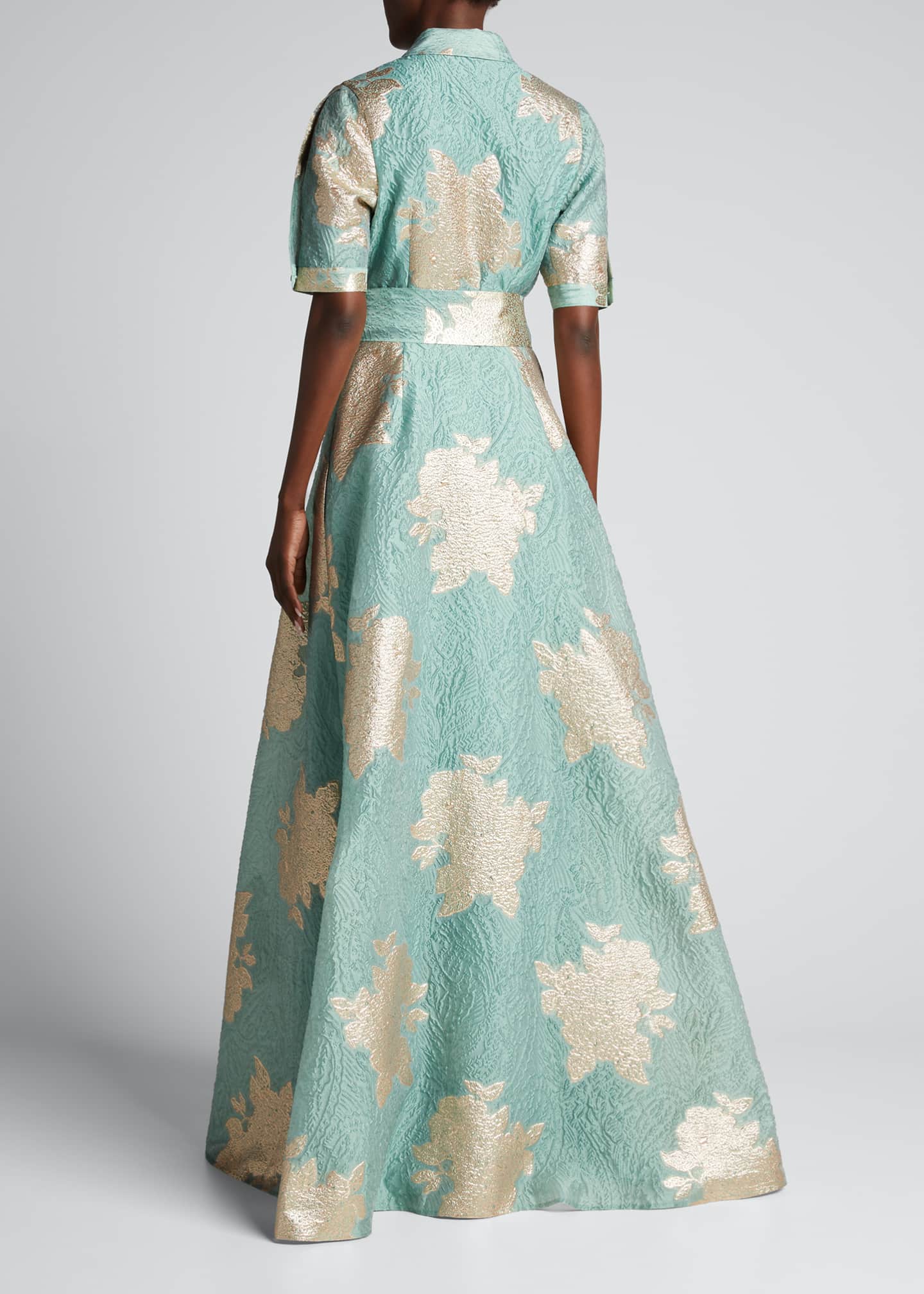 Rickie Freeman for Teri Jon ElbowSleeve Textured Jacquard Shirt Gown