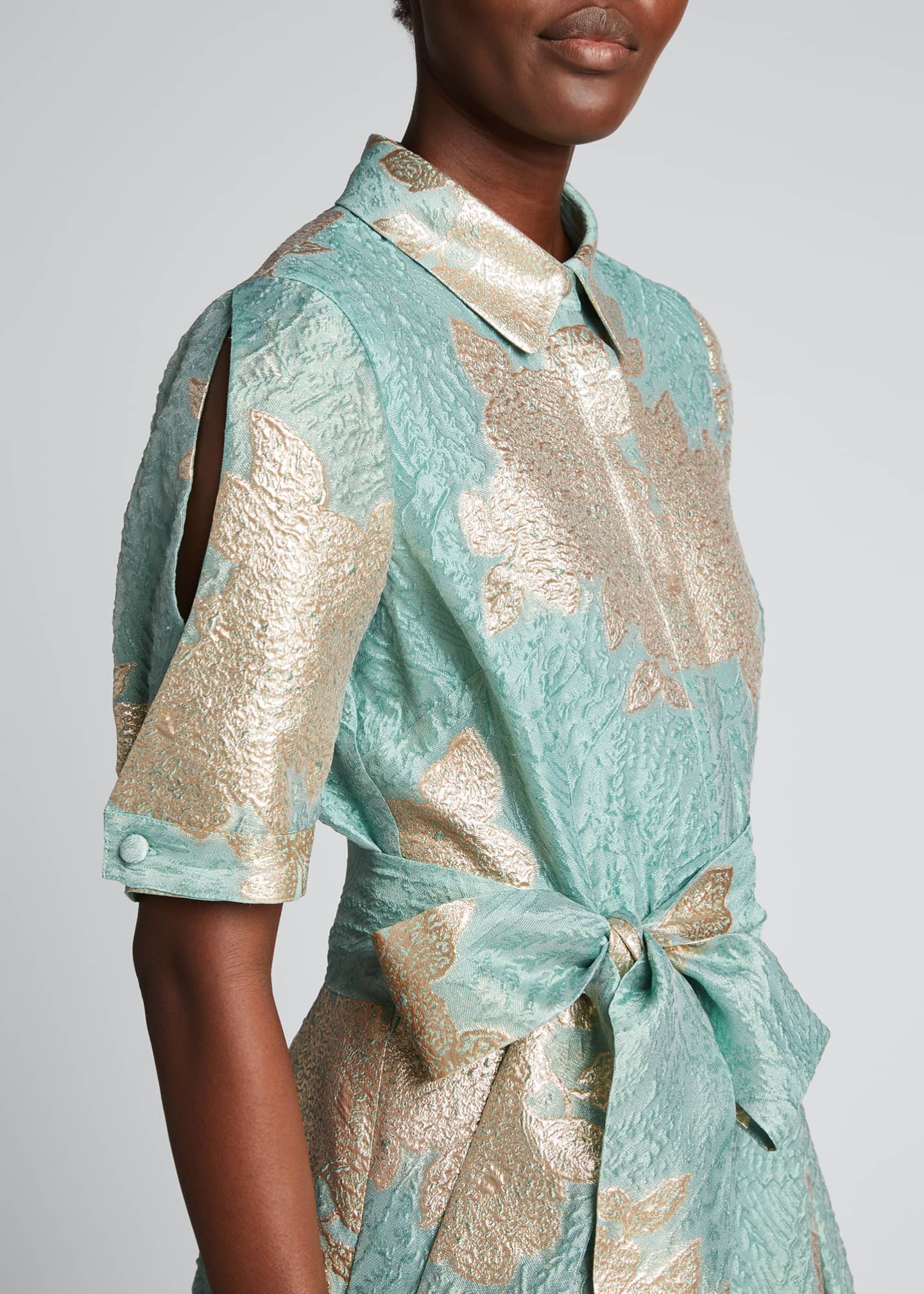 Rickie Freeman for Teri Jon ElbowSleeve Textured Jacquard Shirt Gown