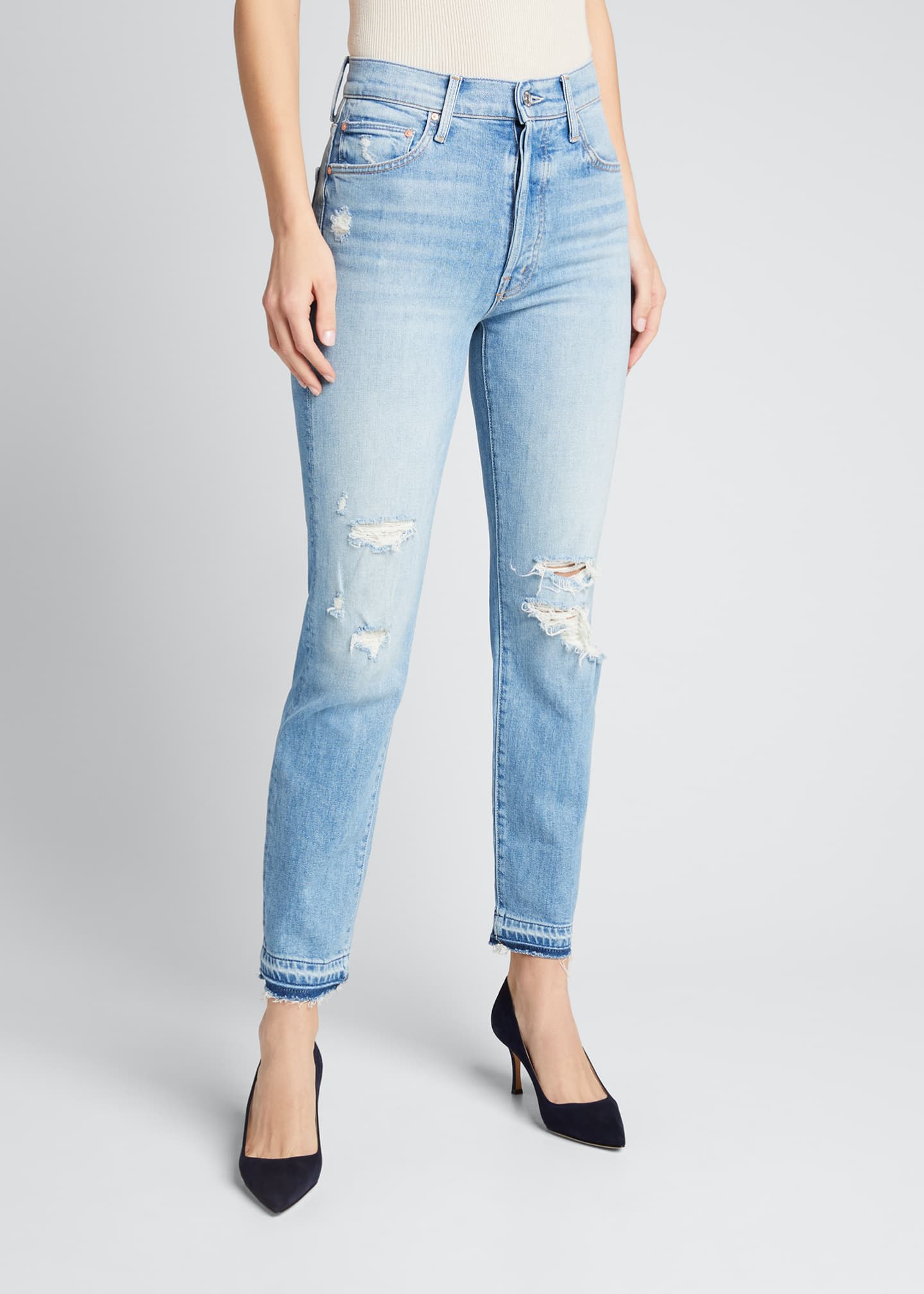 MOTHER The High-Waisted Hiker Hover Jeans with Undone Hem - Bergdorf ...