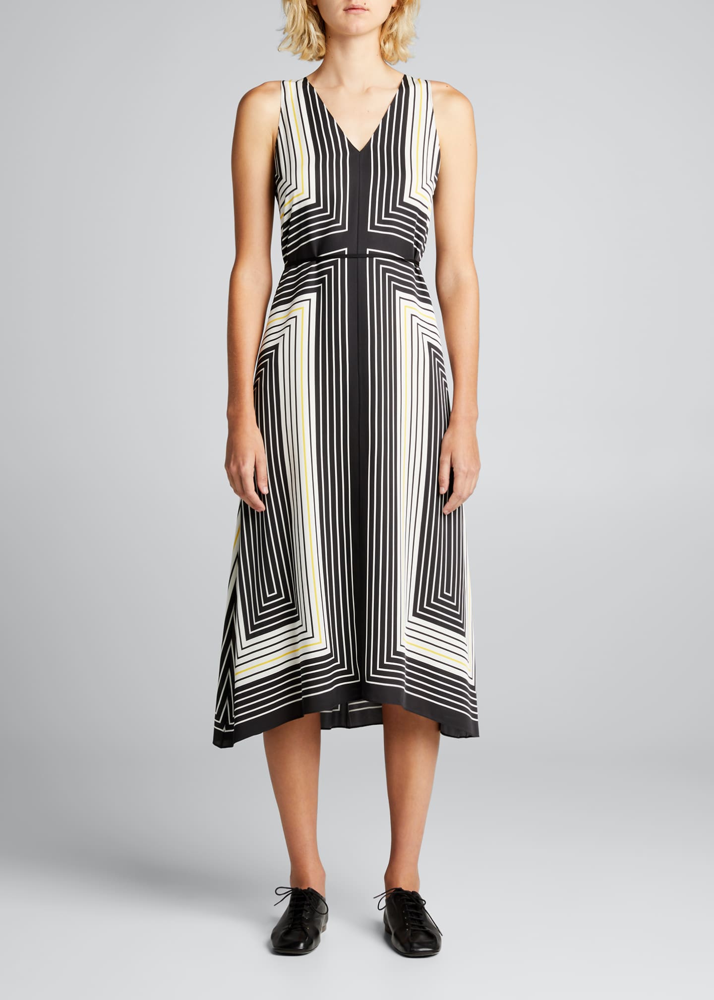 Theory Midi Geo Silk Dress Bergdorf Goodman