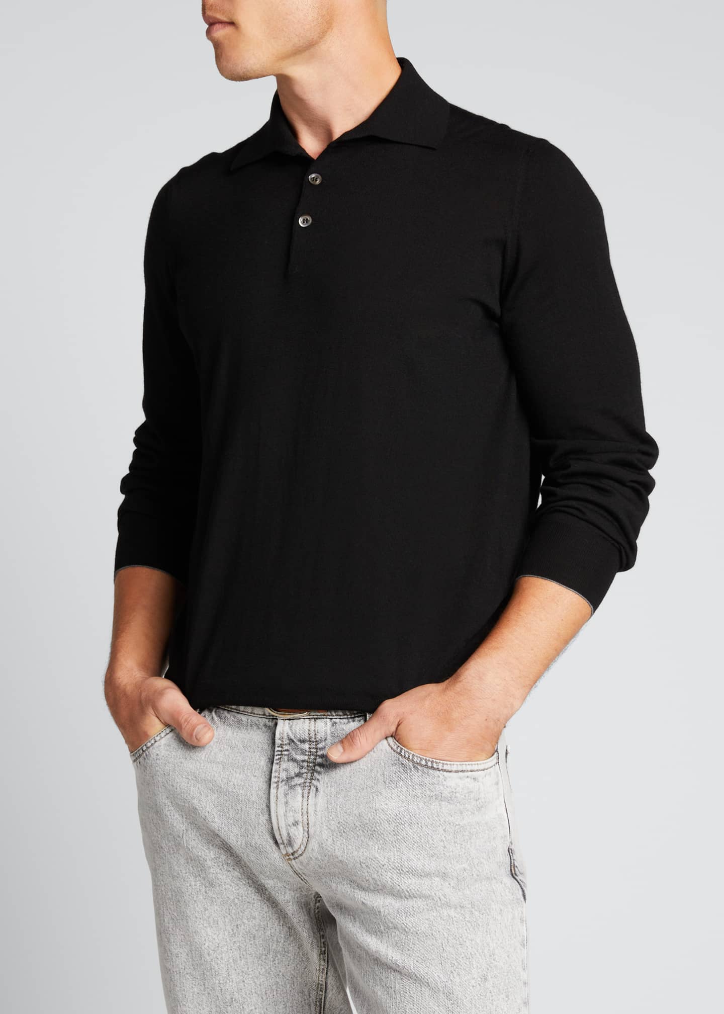 Brunello Cucinelli Men's Solid Wool-Cashmere Polo Shirt - Bergdorf Goodman