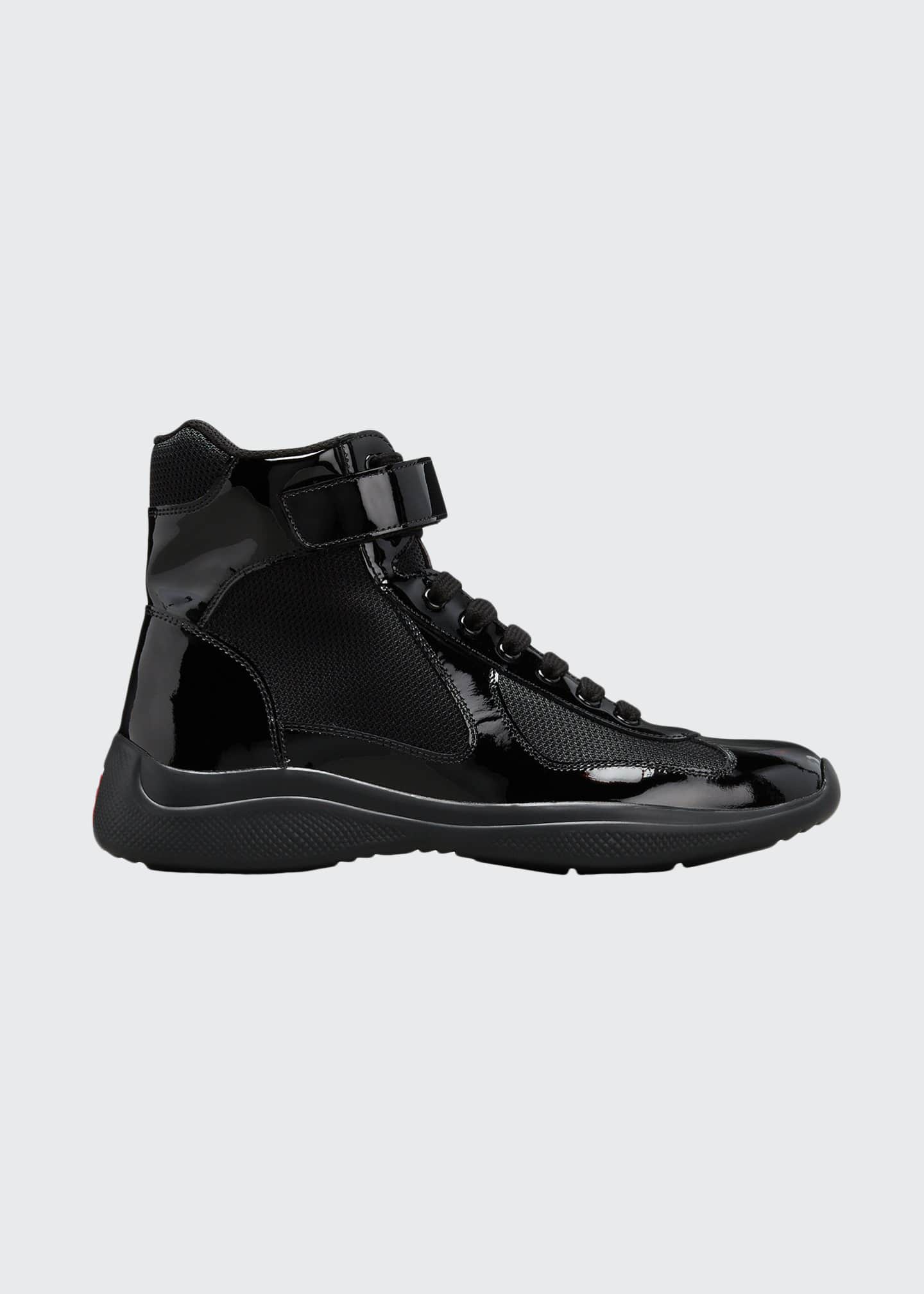prada men's white americas cup patent leather sneakers