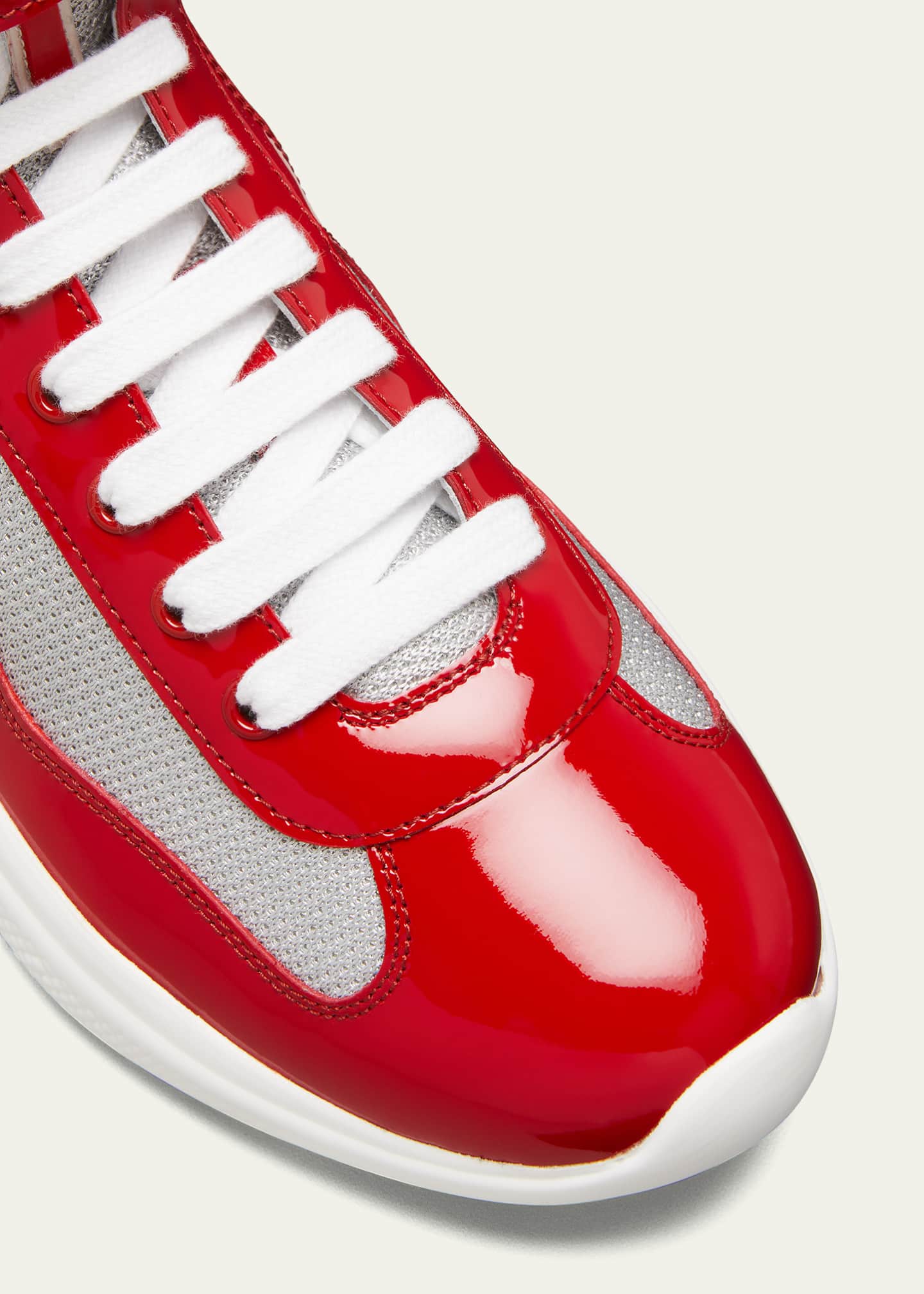 prada men's white americas cup patent leather sneakers