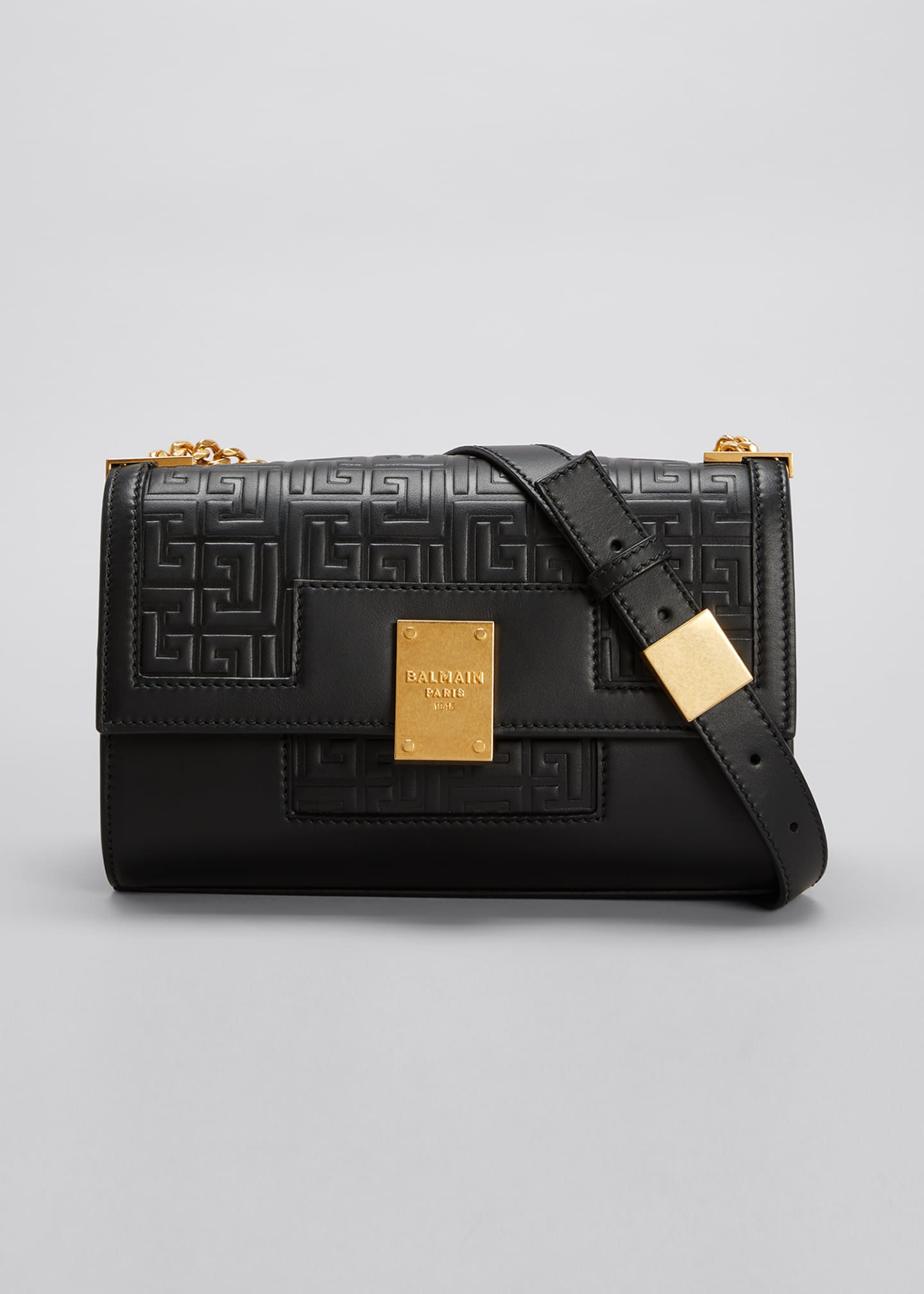 Balmain 1945 Embossed Monogram Medium Leather Shoulder Bag Bergdorf
