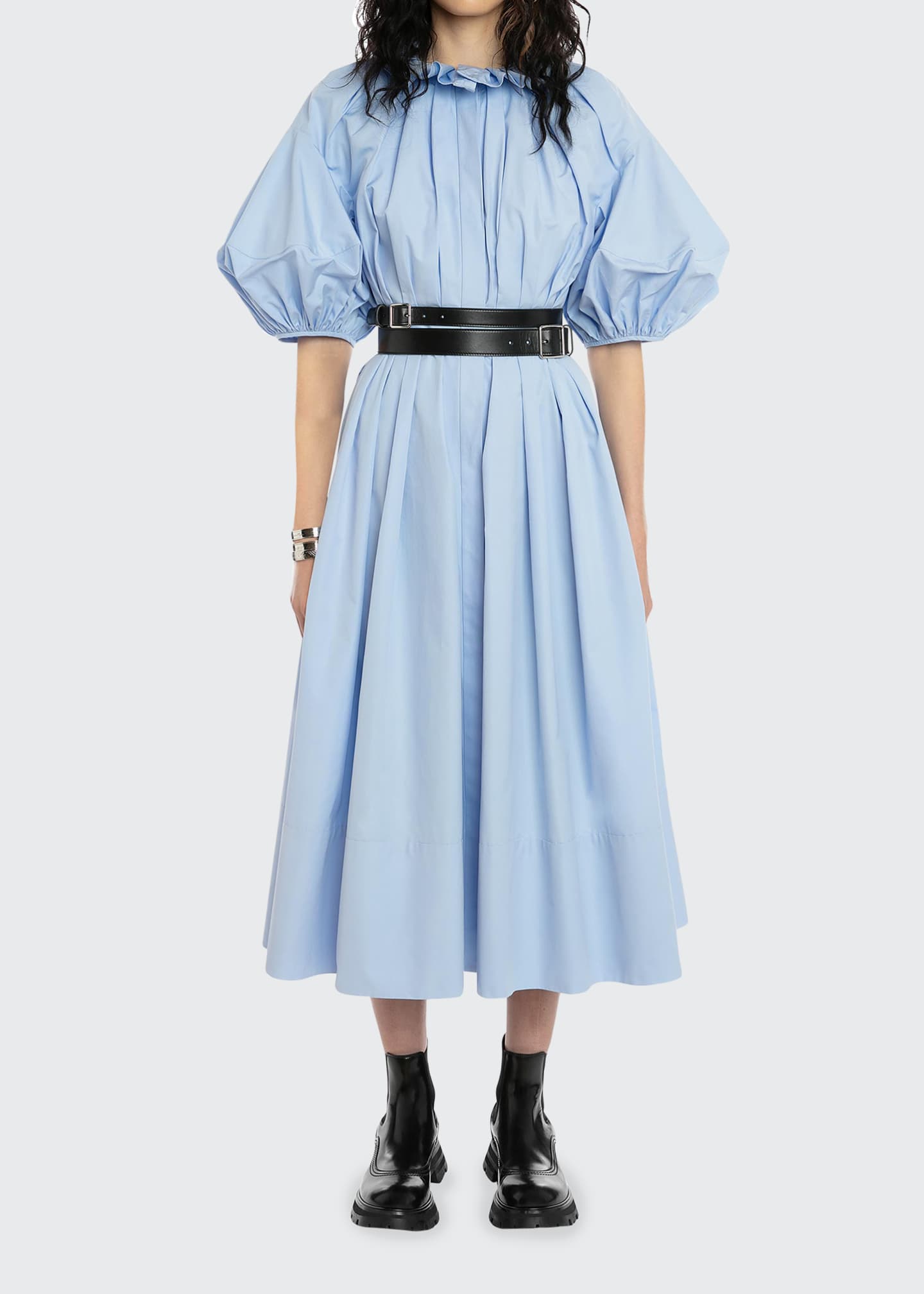 Alexander McQueen Pleated Cotton Fit-&-Flare Midi Dress - Bergdorf Goodman
