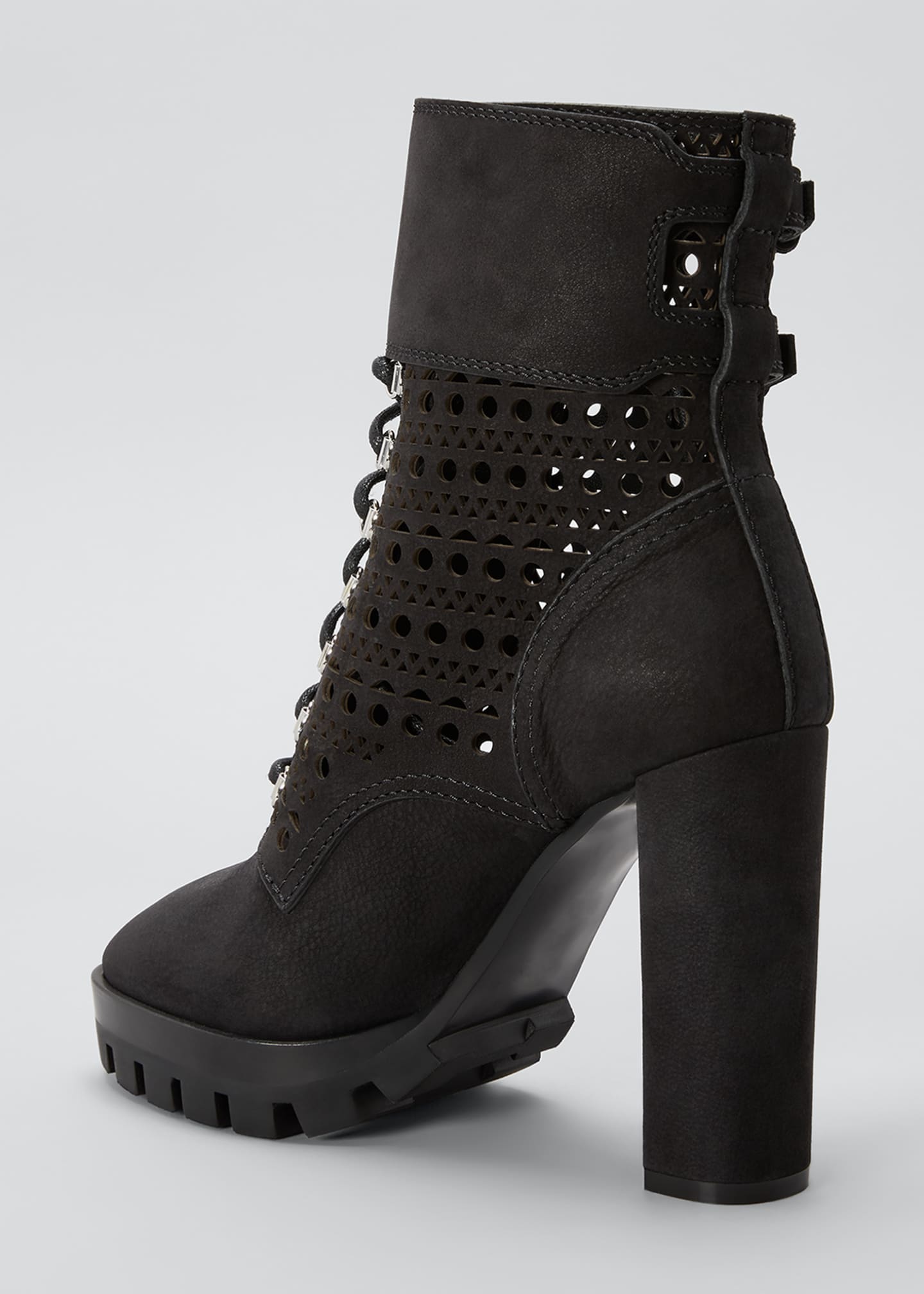 ALAIA Perforated Rubbed Leather LaceUp Platform Booties Bergdorf Goodman