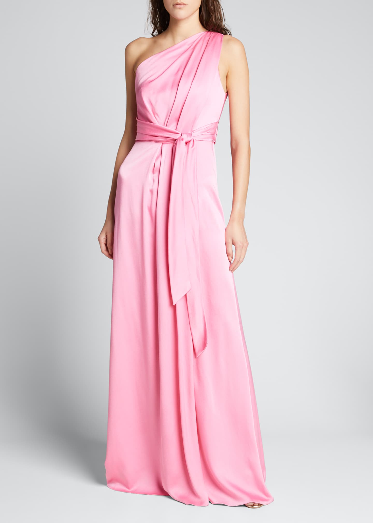 Monique Lhuillier Belted One-Shoulder Draped Gown - Bergdorf Goodman