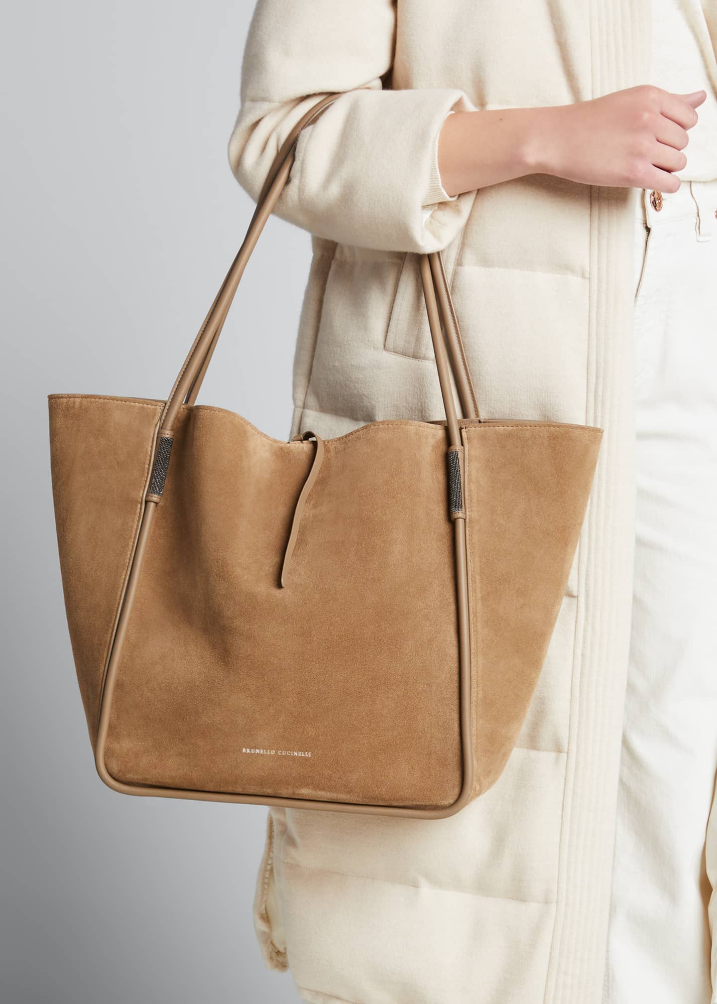 Brunello Cucinelli Monili Suede Shopper Tote Bag