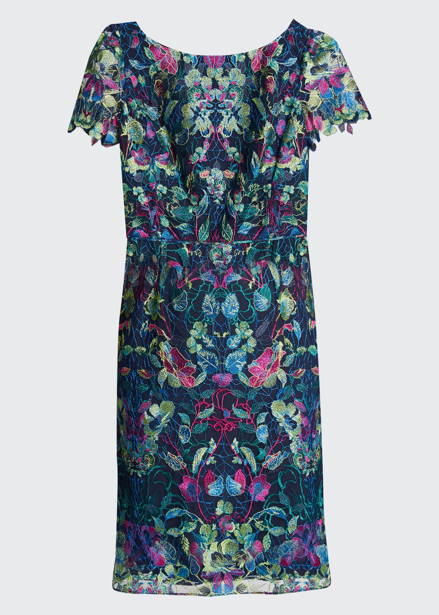 marchesa notte boatneck multicolor guipure gown