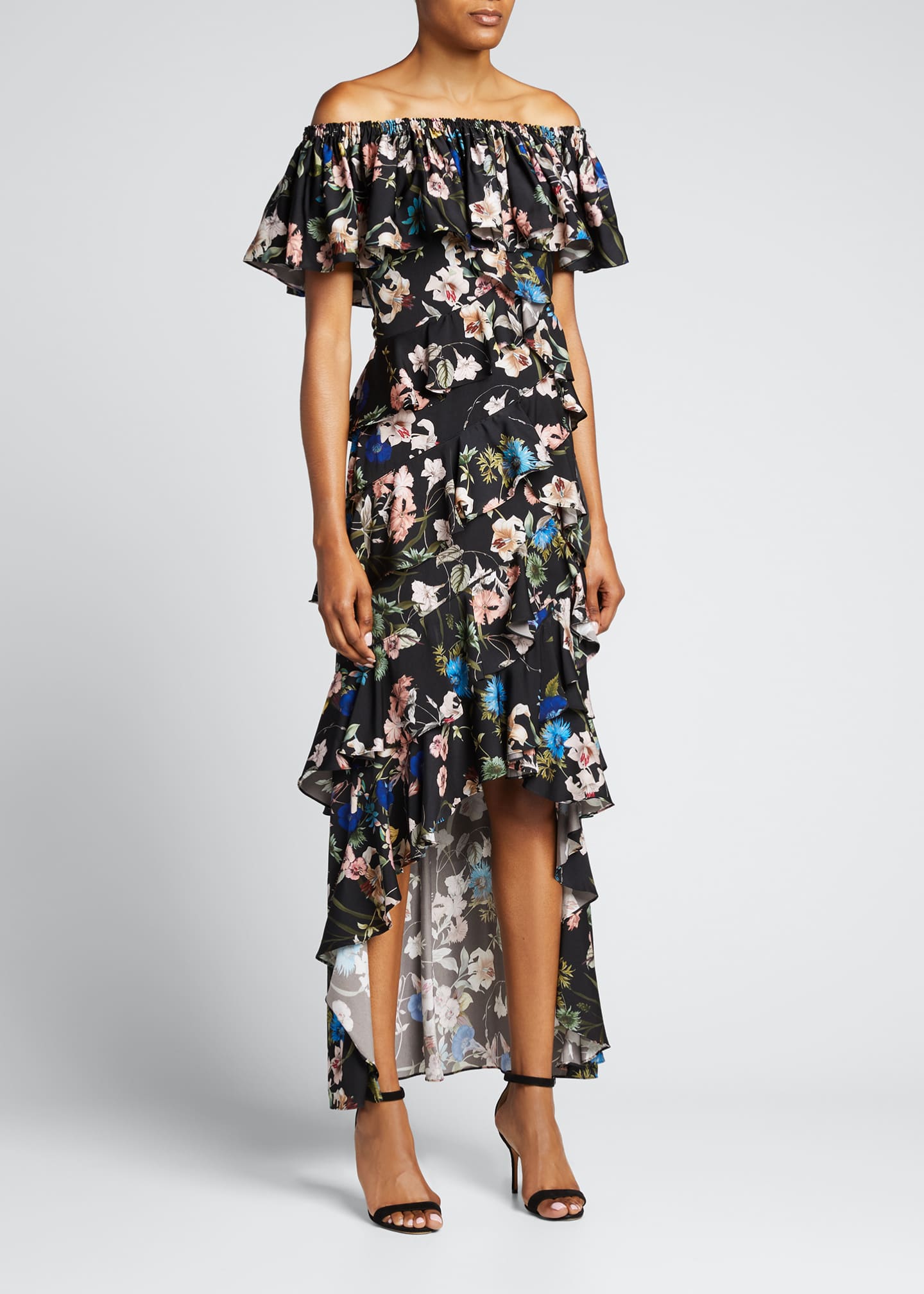 badgley mischka floral high low gown