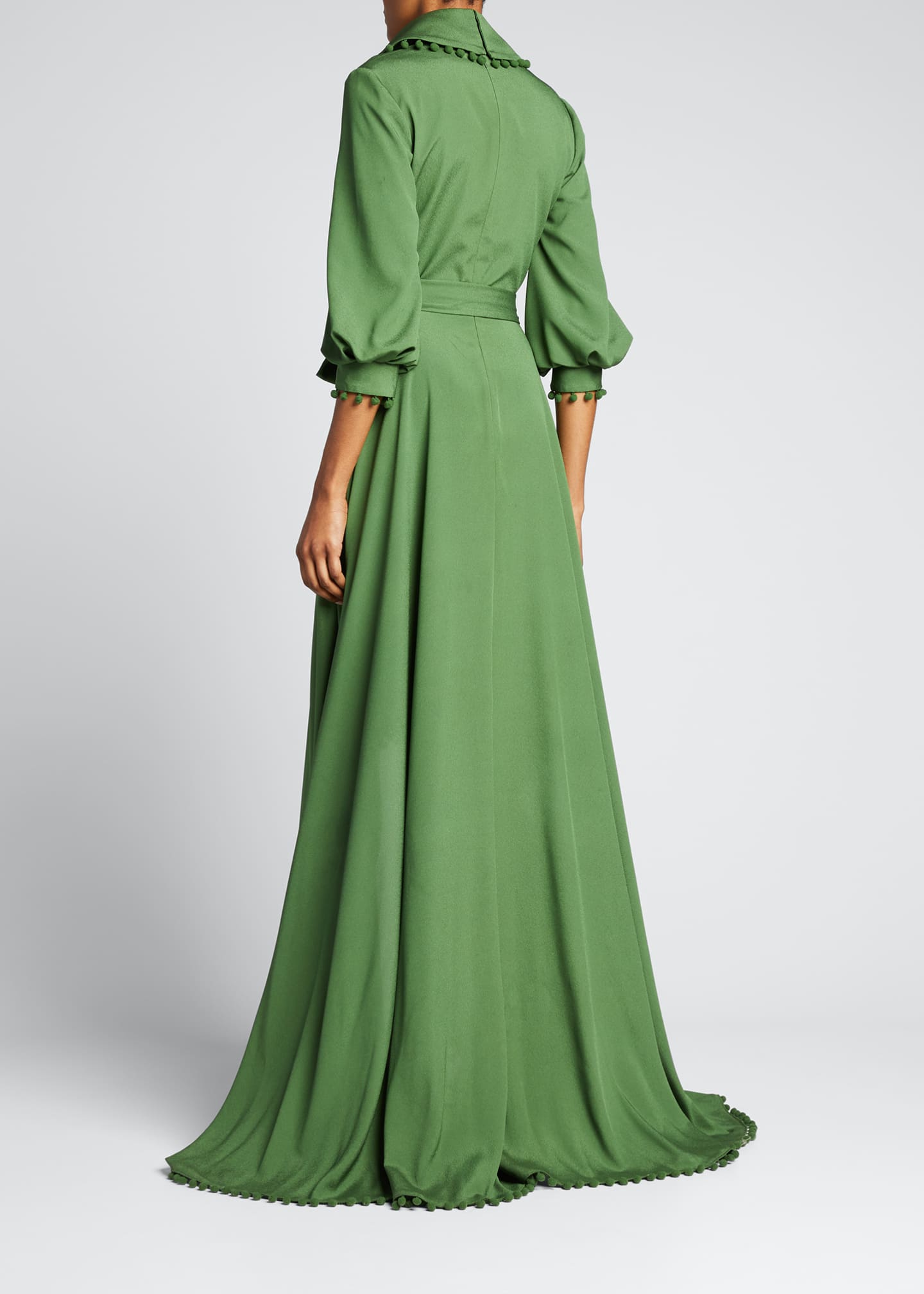 Badgley Mischka Collection Pompom-Trim High-Low Shirtdress Gown ...