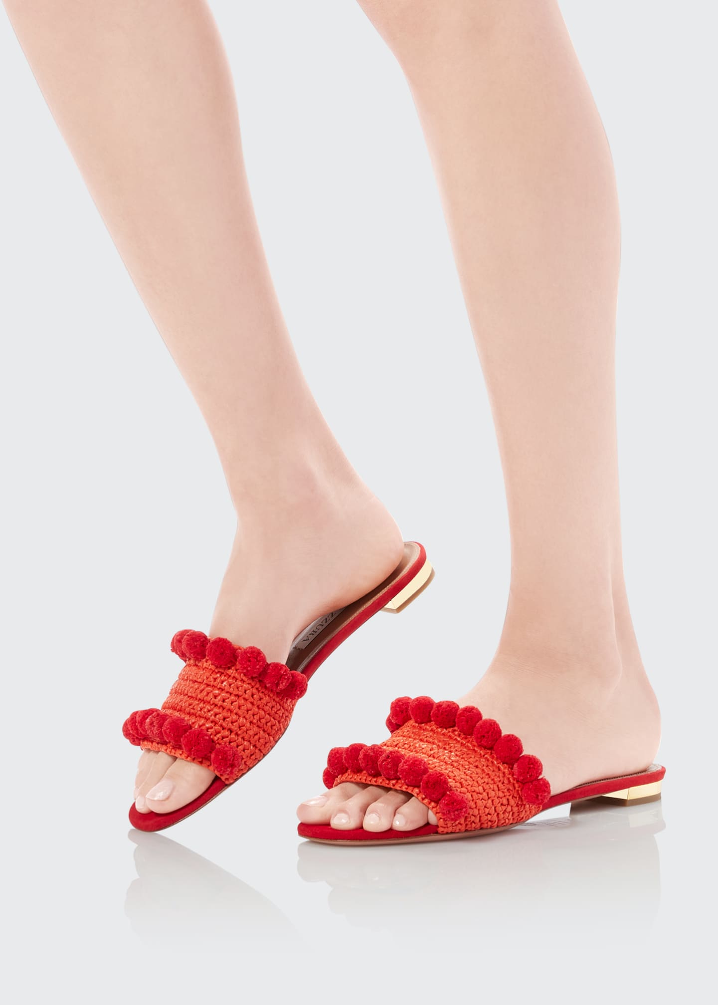 Aquazzura Raffia Pompom Flat Slide Sandals Bergdorf Goodman