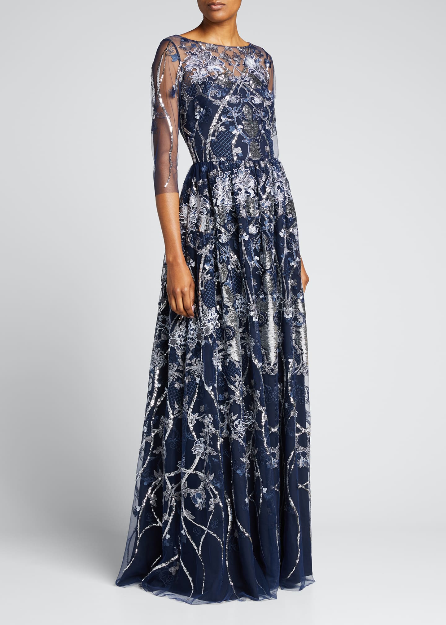 Marchesa Notte Sequin Embroidered Tulle A-Line Gown - Bergdorf Goodman