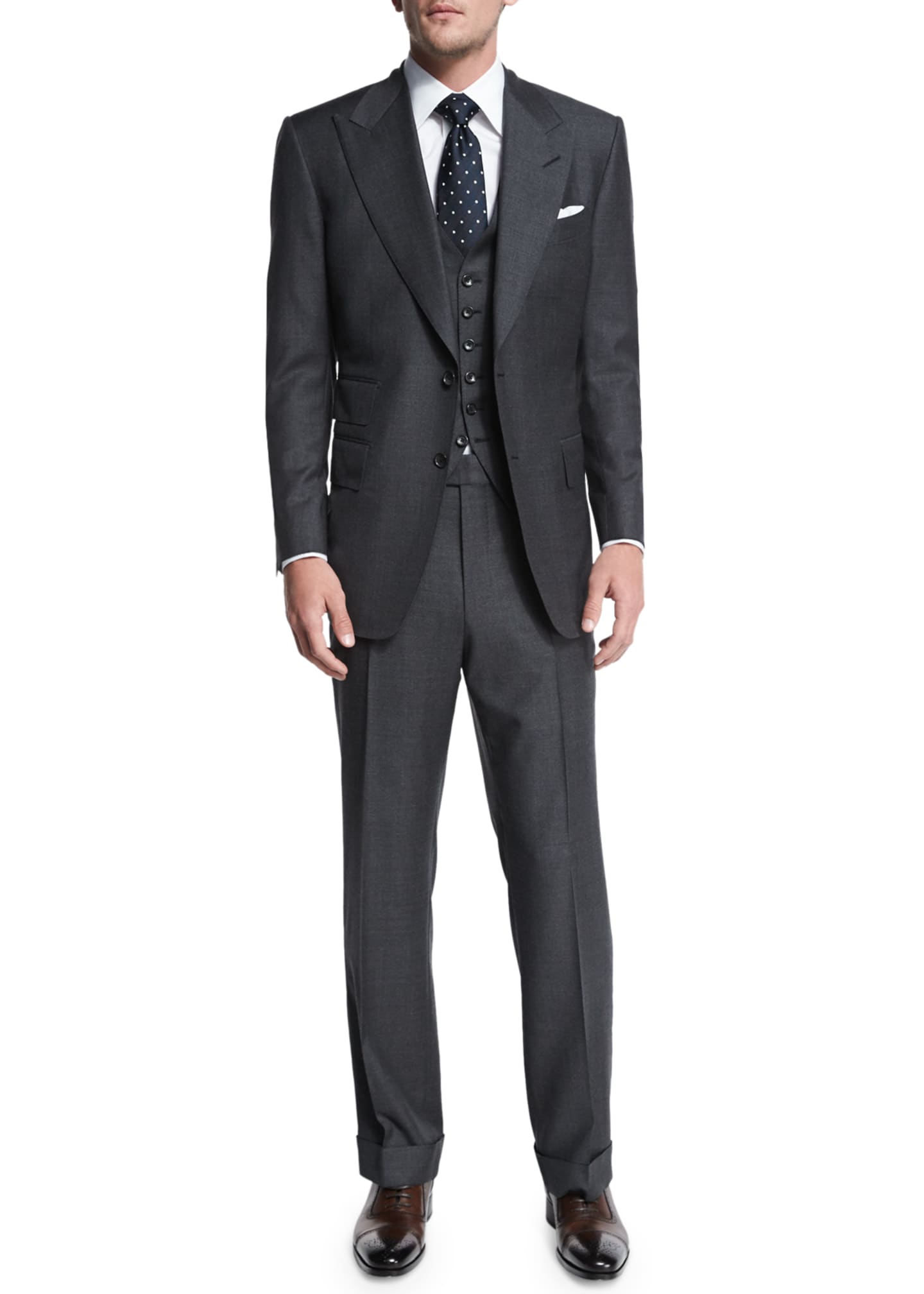 Tom Ford Windsor Base Sharkskin Three Piece Suit Charcoal Bergdorf Goodman