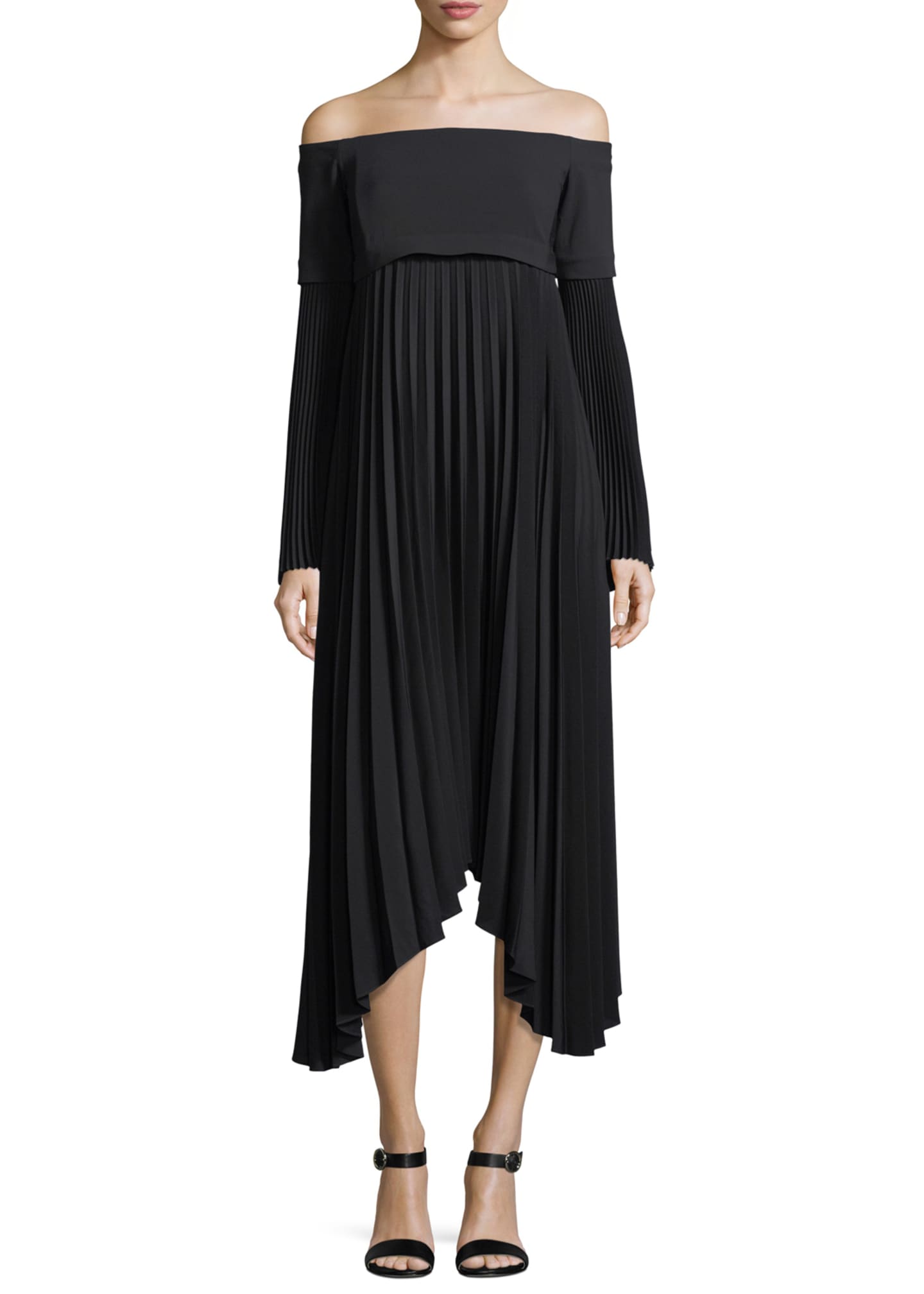 long sleeve pleated midi dress