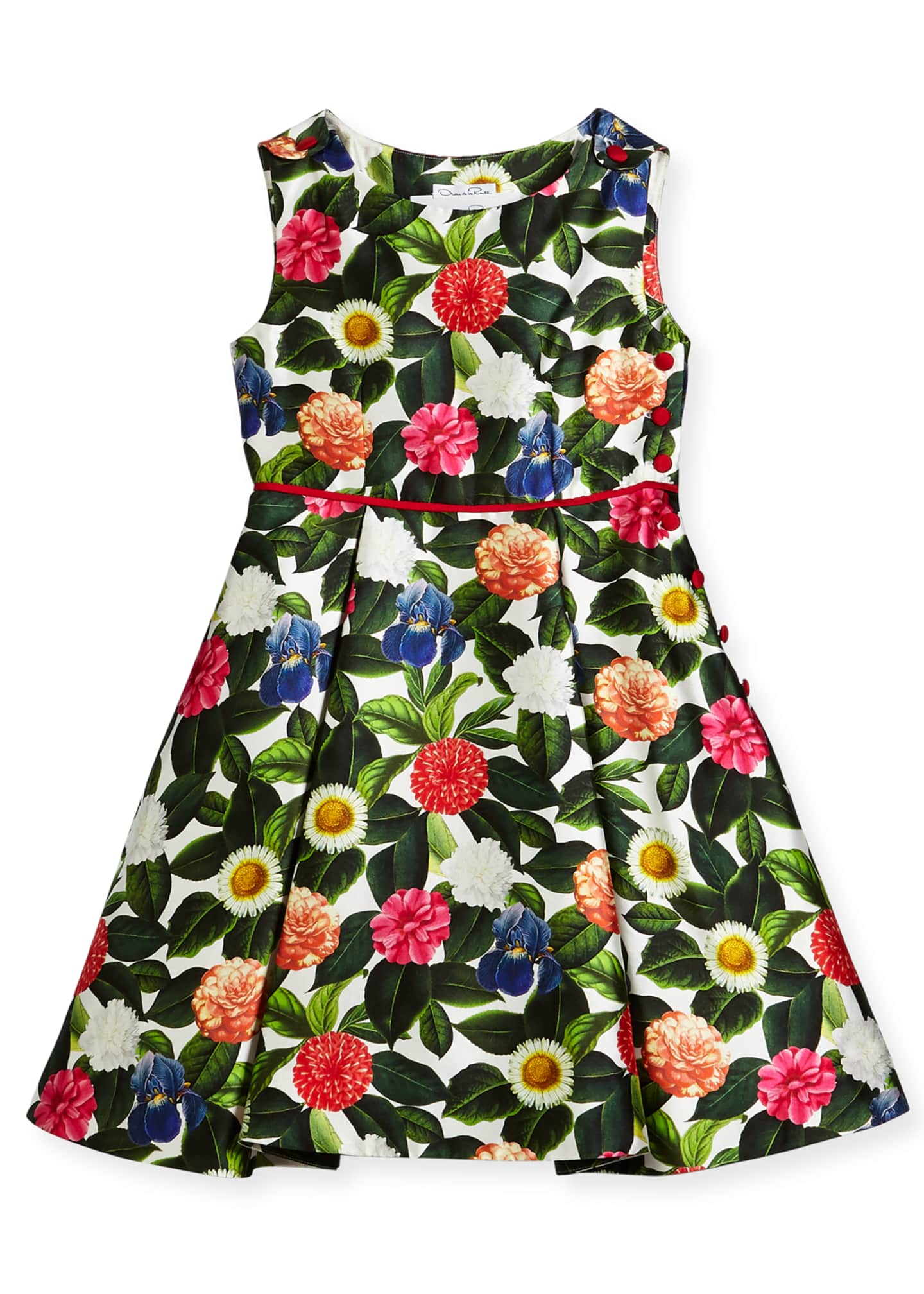 Oscar De La Renta Mikado Flower Jungle Dress W Buttons Pleats