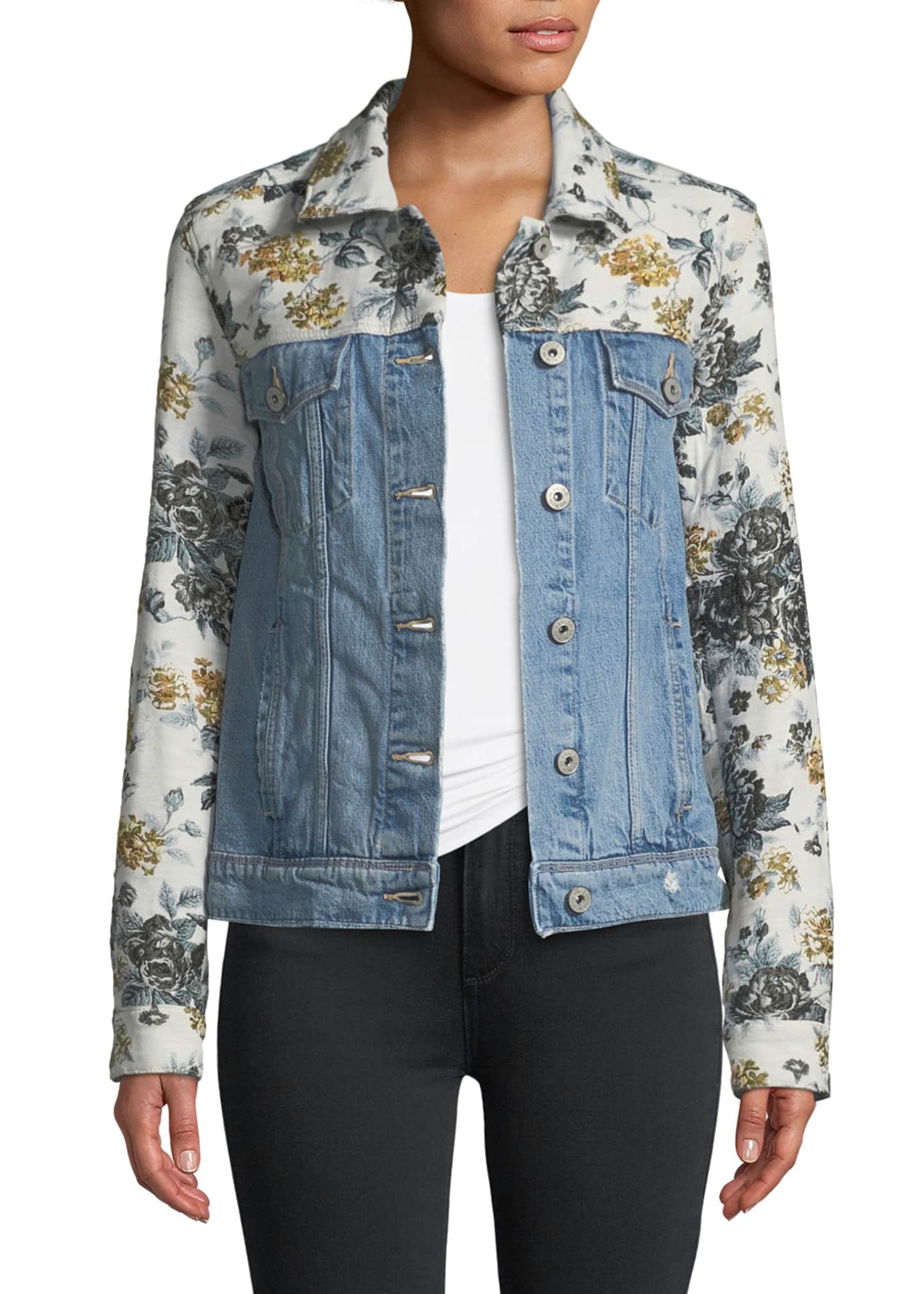 PAIGE Harrison Button-Front Denim Jacket with Floral Embossing ...