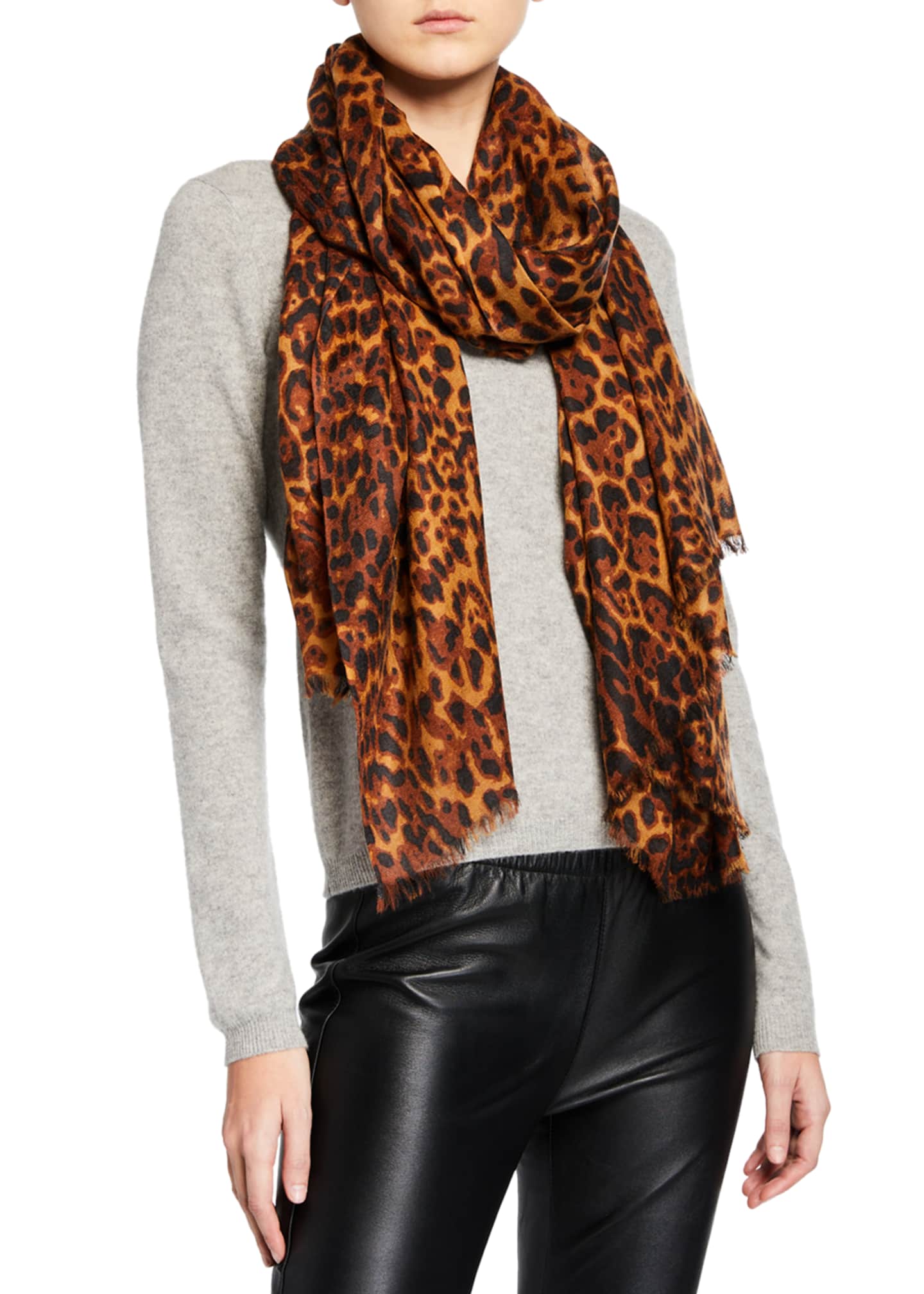 Sofia Cashmere Lightweight Cashmere LeopardPrint Scarf Bergdorf Goodman