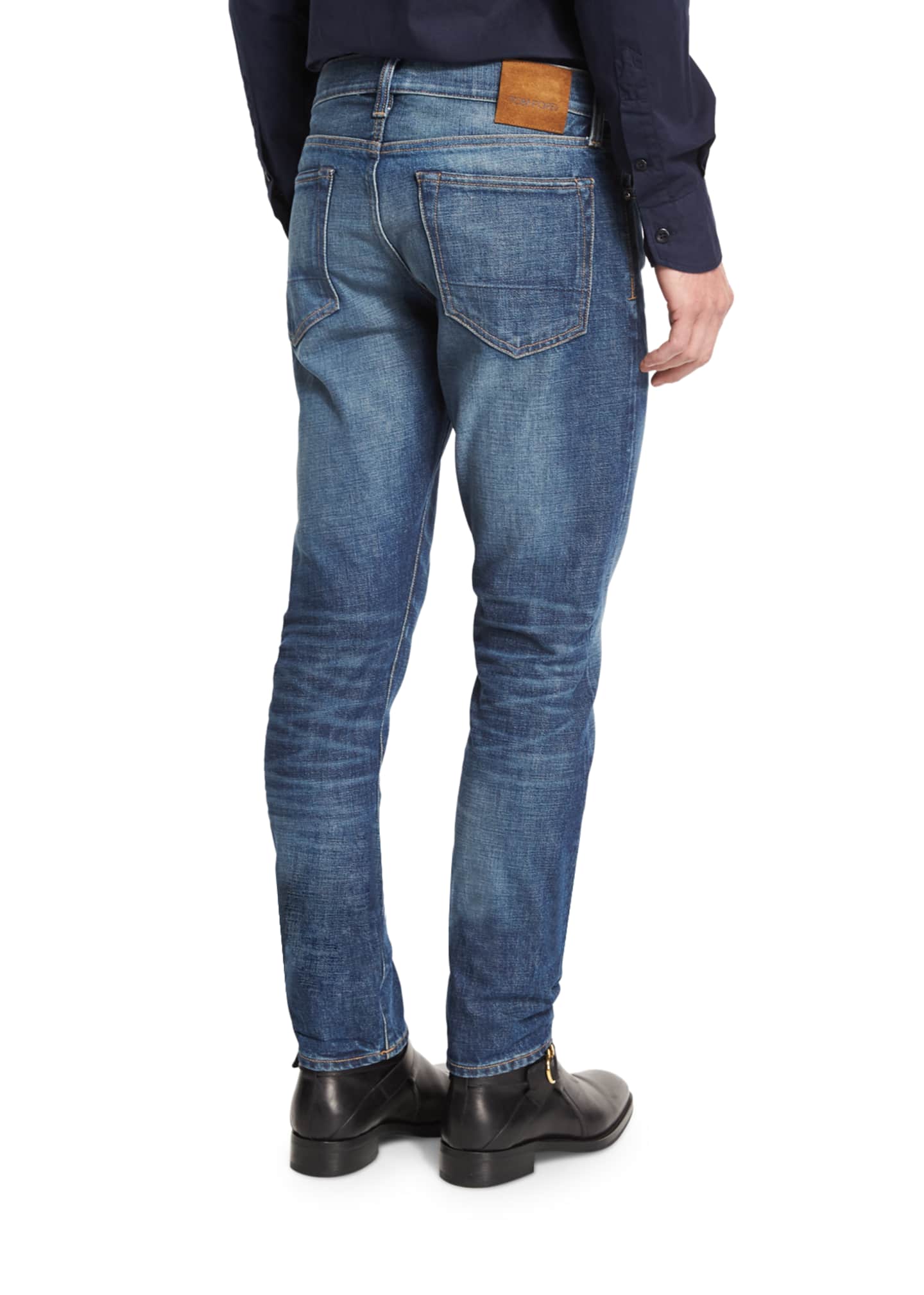 Slim-Fit High Low Selvedge Denim Jeans, Indigo