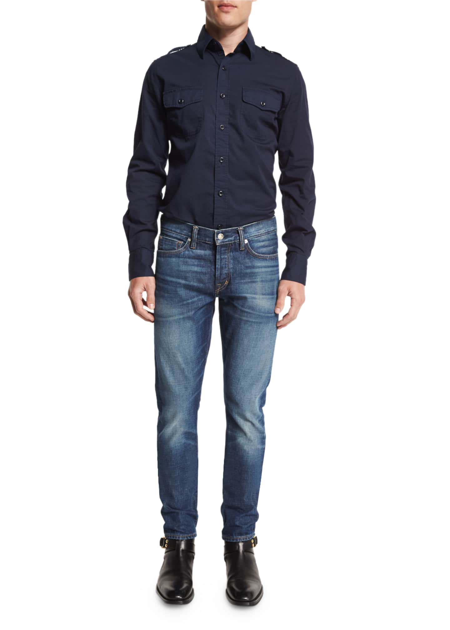 TOM FORD Slim-Fit High Low Selvedge Denim Jeans, Indigo - Bergdorf Goodman