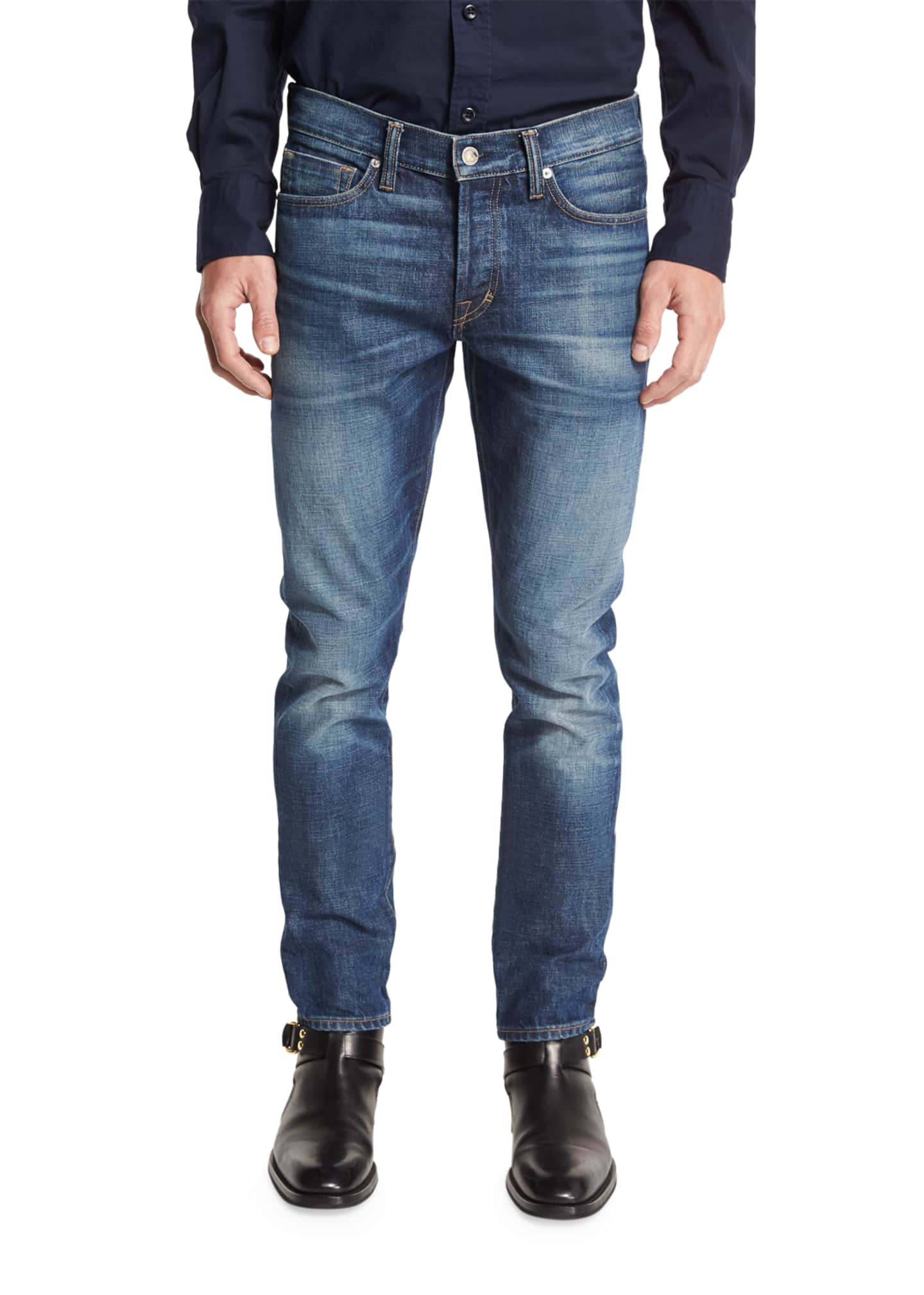 TOM FORD Slim-Fit High Low Selvedge Denim Jeans, Indigo - Bergdorf Goodman