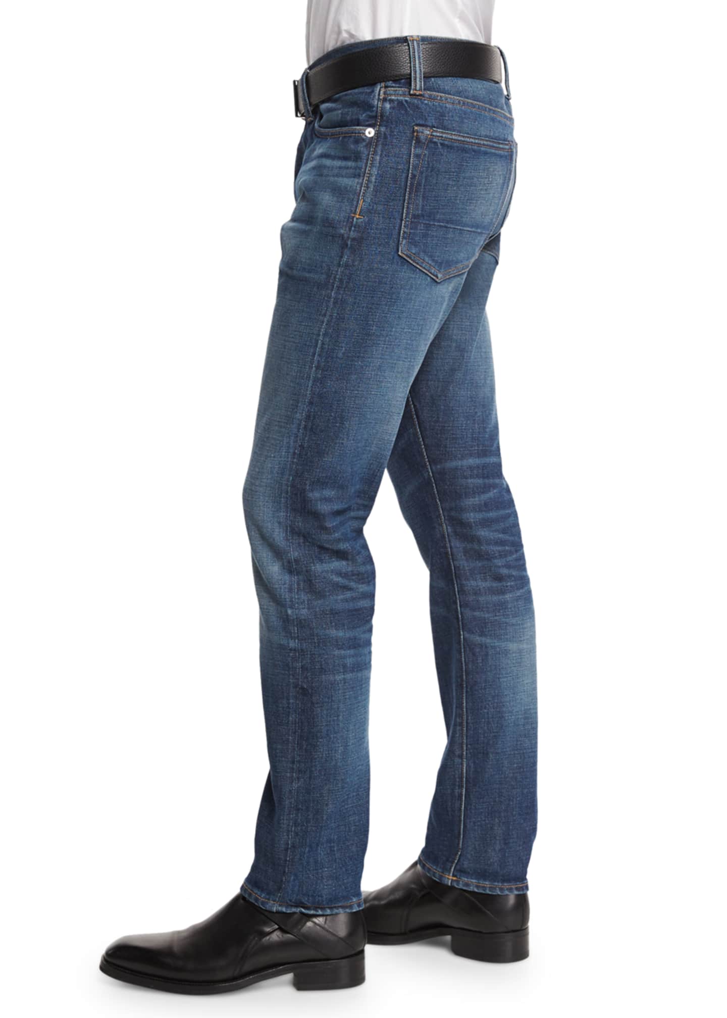 Slim Fit High Low Selvedge Denim Jeans Indigo