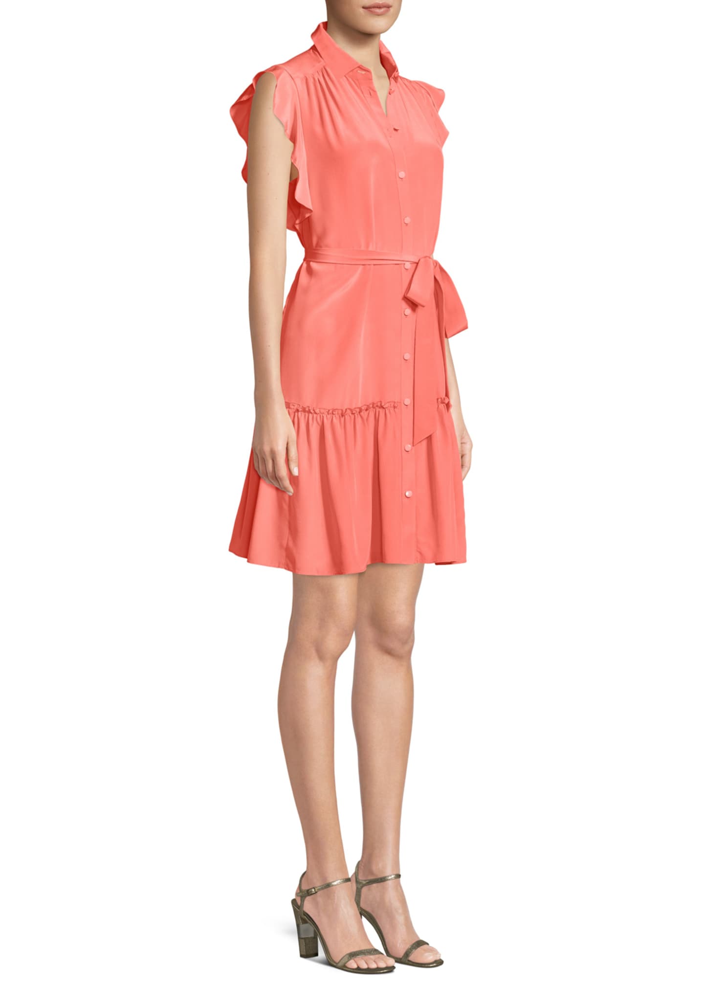 silk dress w ruffle sleeves collar