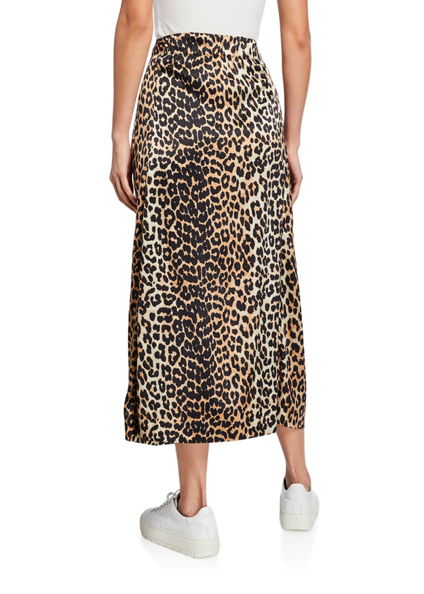 Ganni Stretch Satin Leopard-Print Long Sarong Skirt - Bergdorf Goodman
