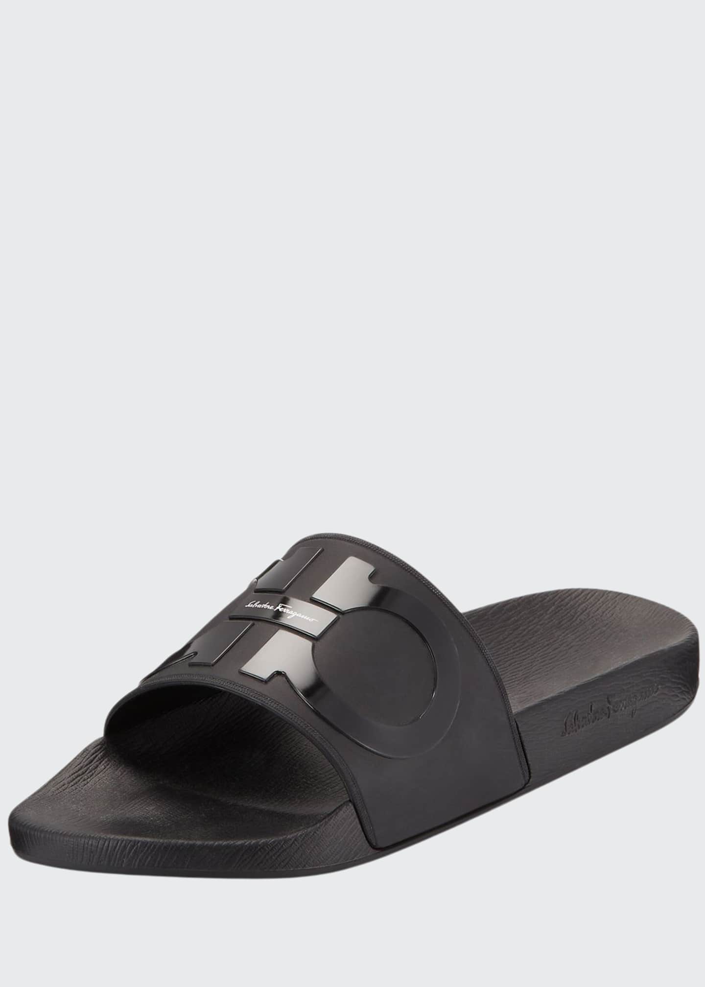 black and white ferragamo slides