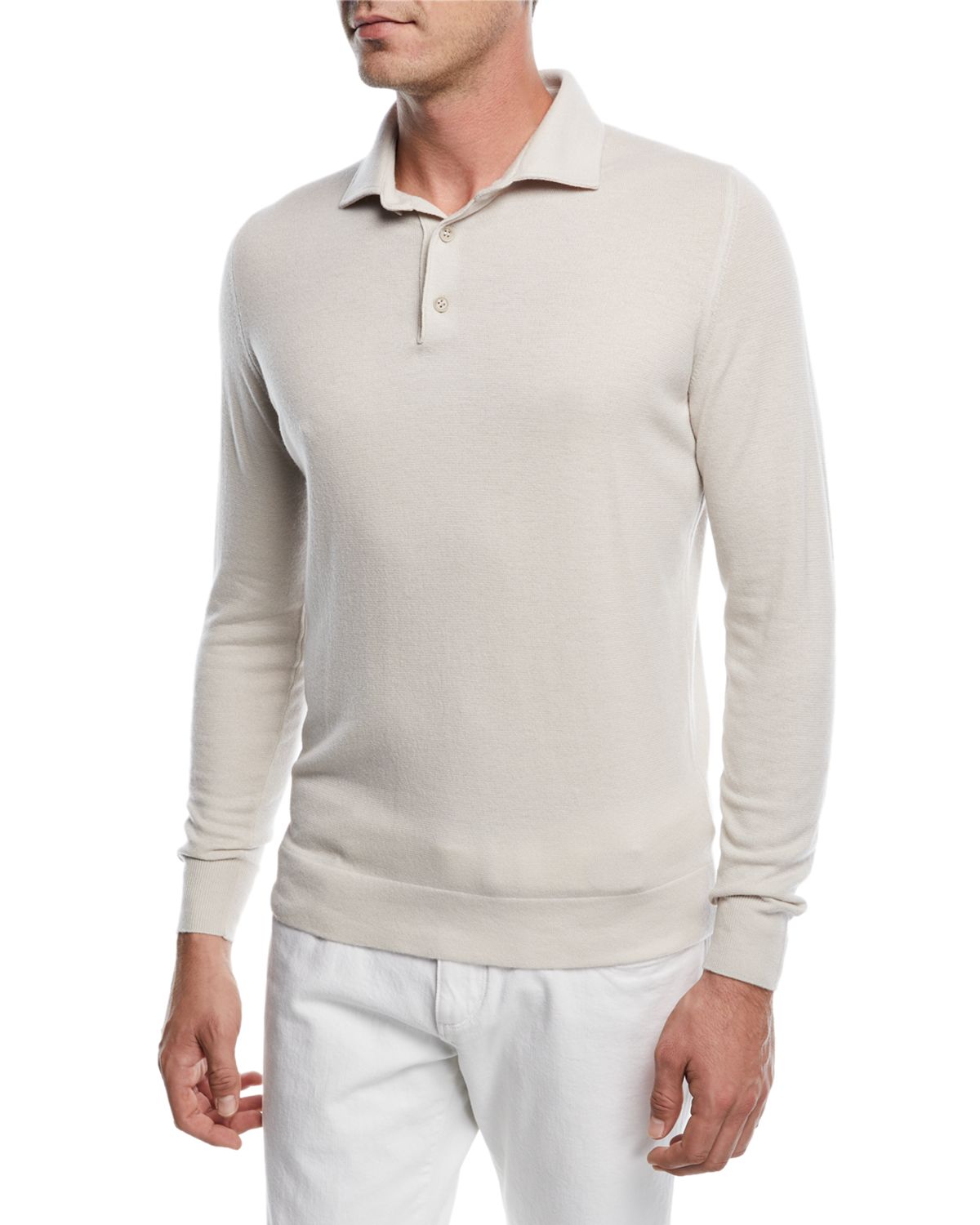 Loro Piana Superlight Baby Cashmere Long-Sleeve Polo Shirt, Susina