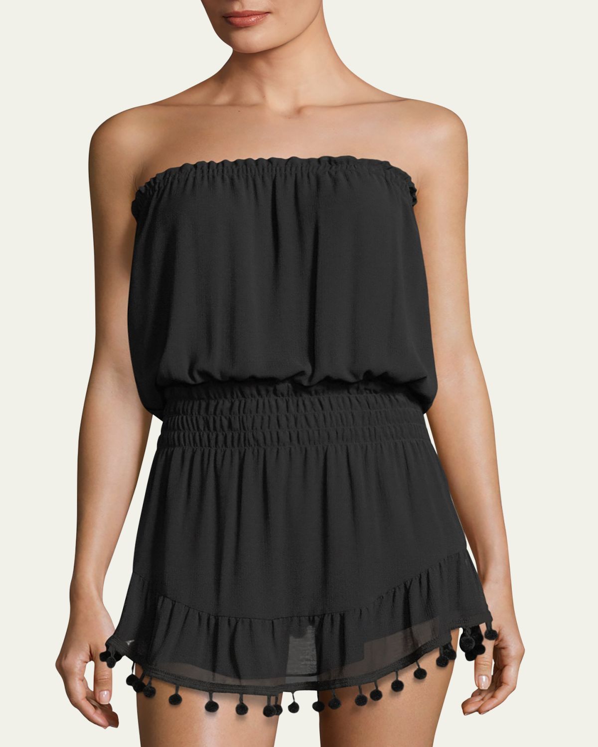 Ramy Brook Marcie Strapless Coverup Dress with Pompoms