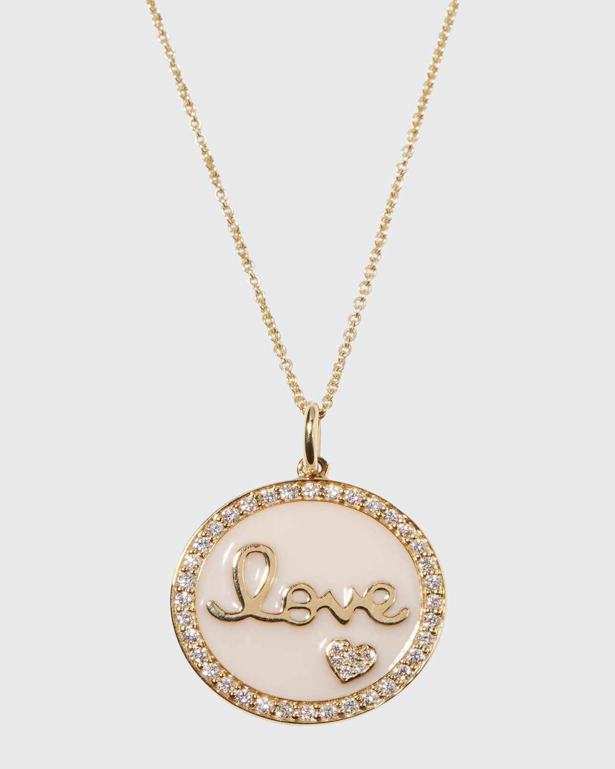 Sydney Evan 14k Gold Love Medallion Necklace w/ Enamel & Diamonds
