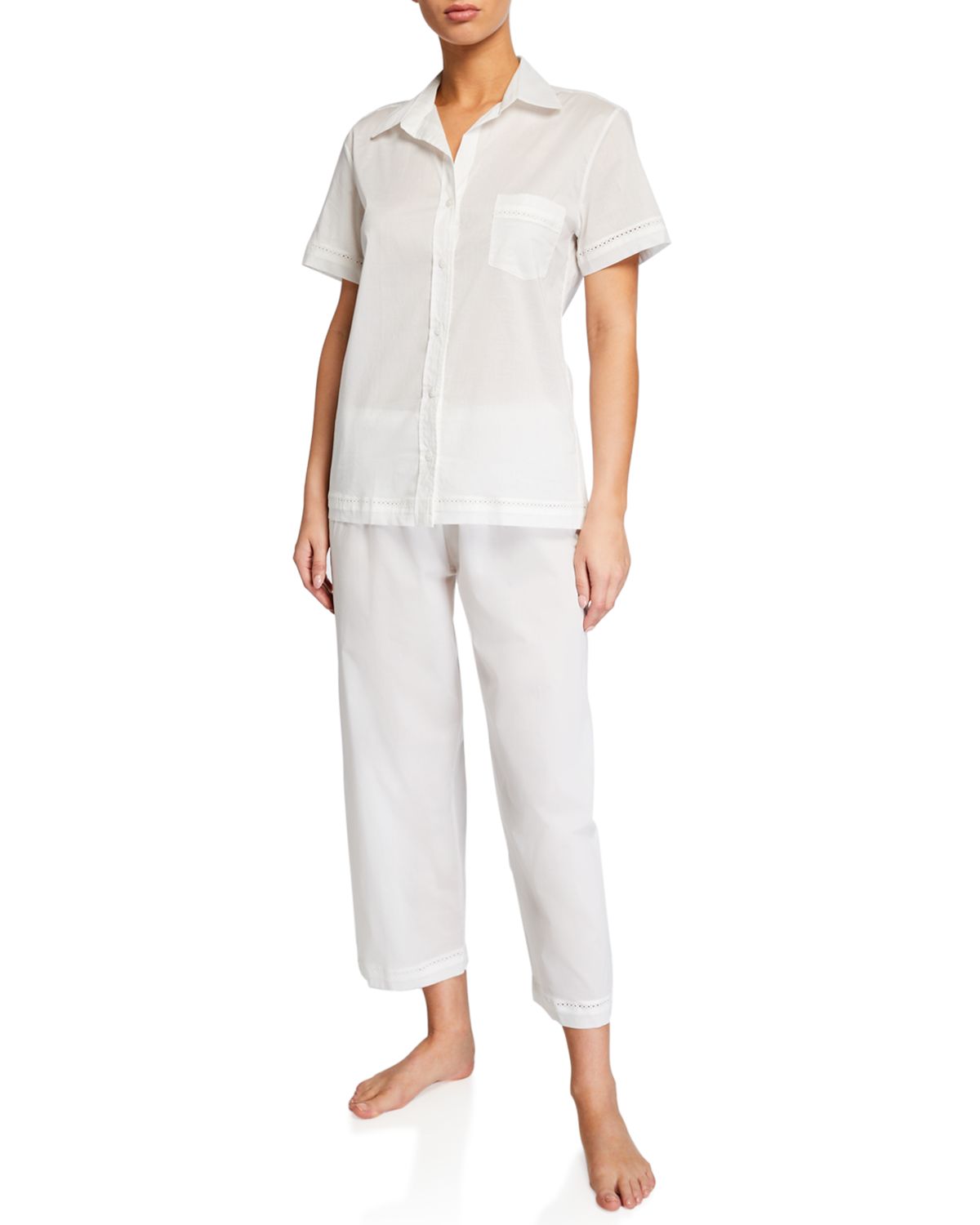Pour Les Femmes Cotton Lawn Short-Sleeve Crop Pajama Set