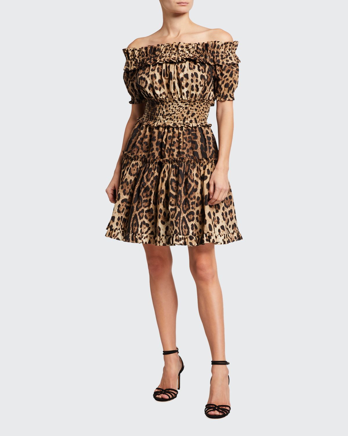 Dolce & Gabbana Leopard Off-the-Shoulder Mini Dress