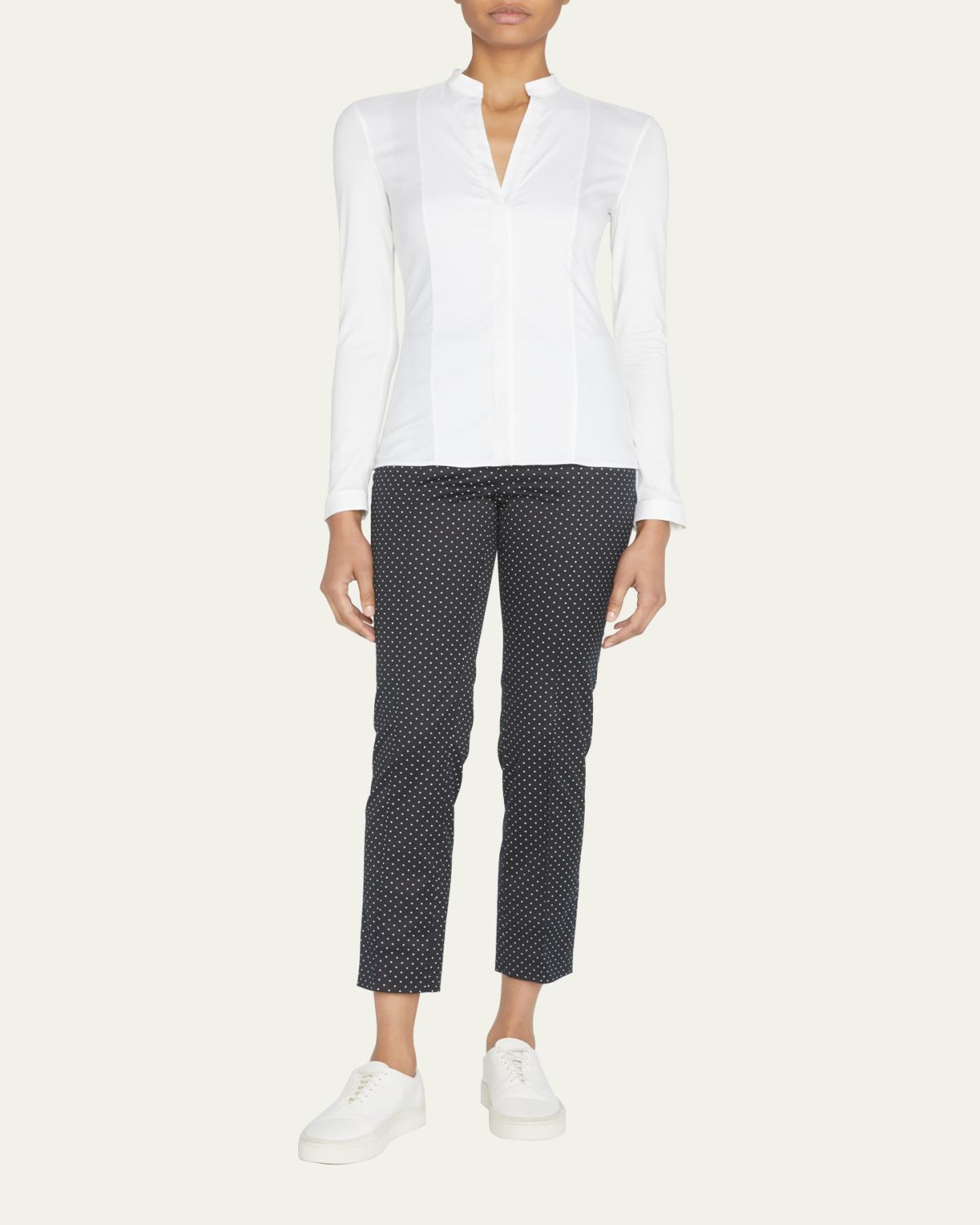 Akris punto Long-Sleeve Cotton Jersey-Back Blouse