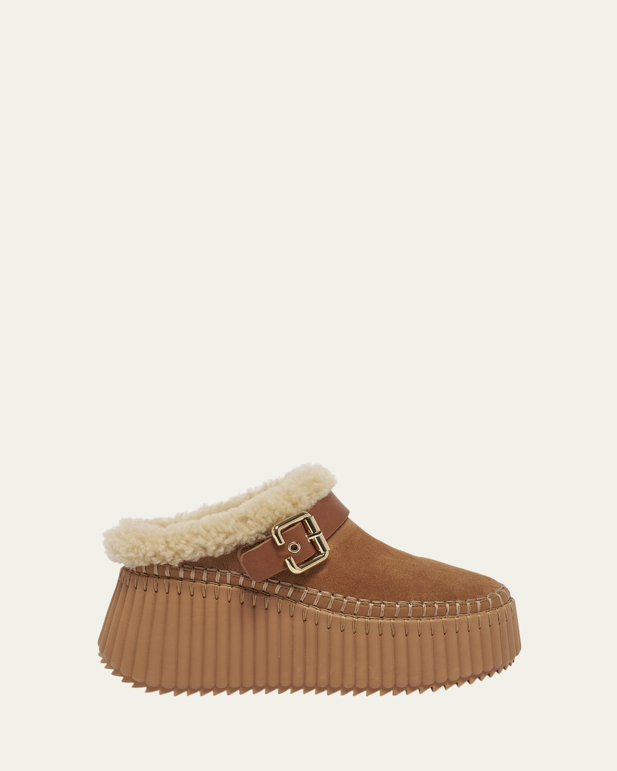 Chloe Nama Suede Shearling-Lined Platform Clogs