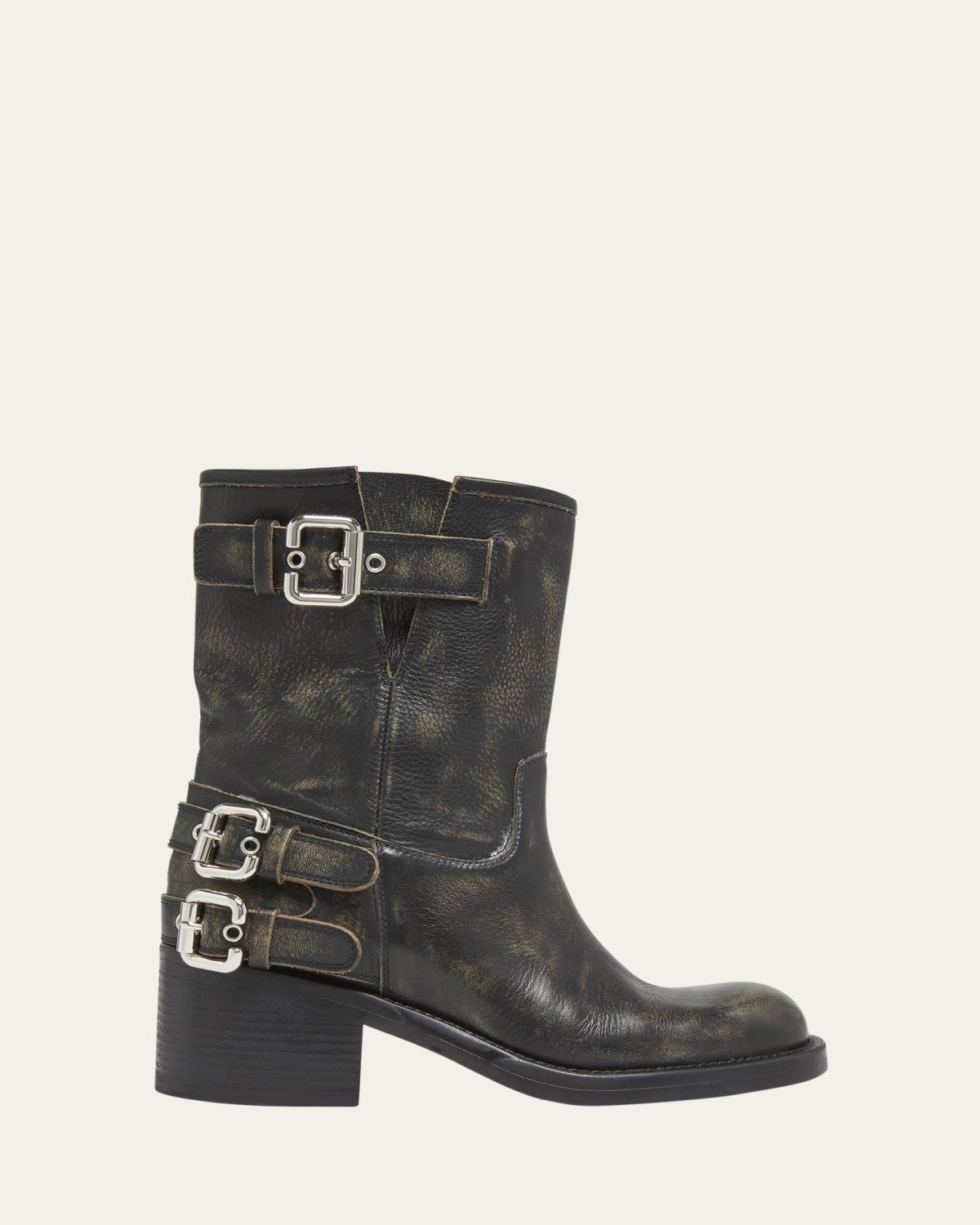 Chloe Dakota Burnished Leather Moto Ankle Boots