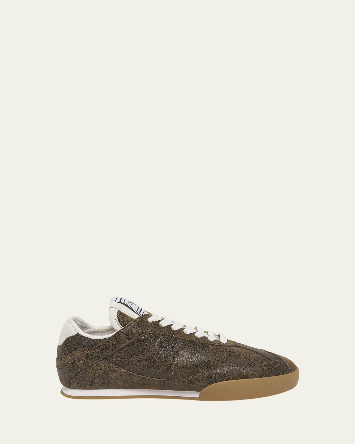 Chloe Kick Crackled Leather Retro Low-Top Sneakers