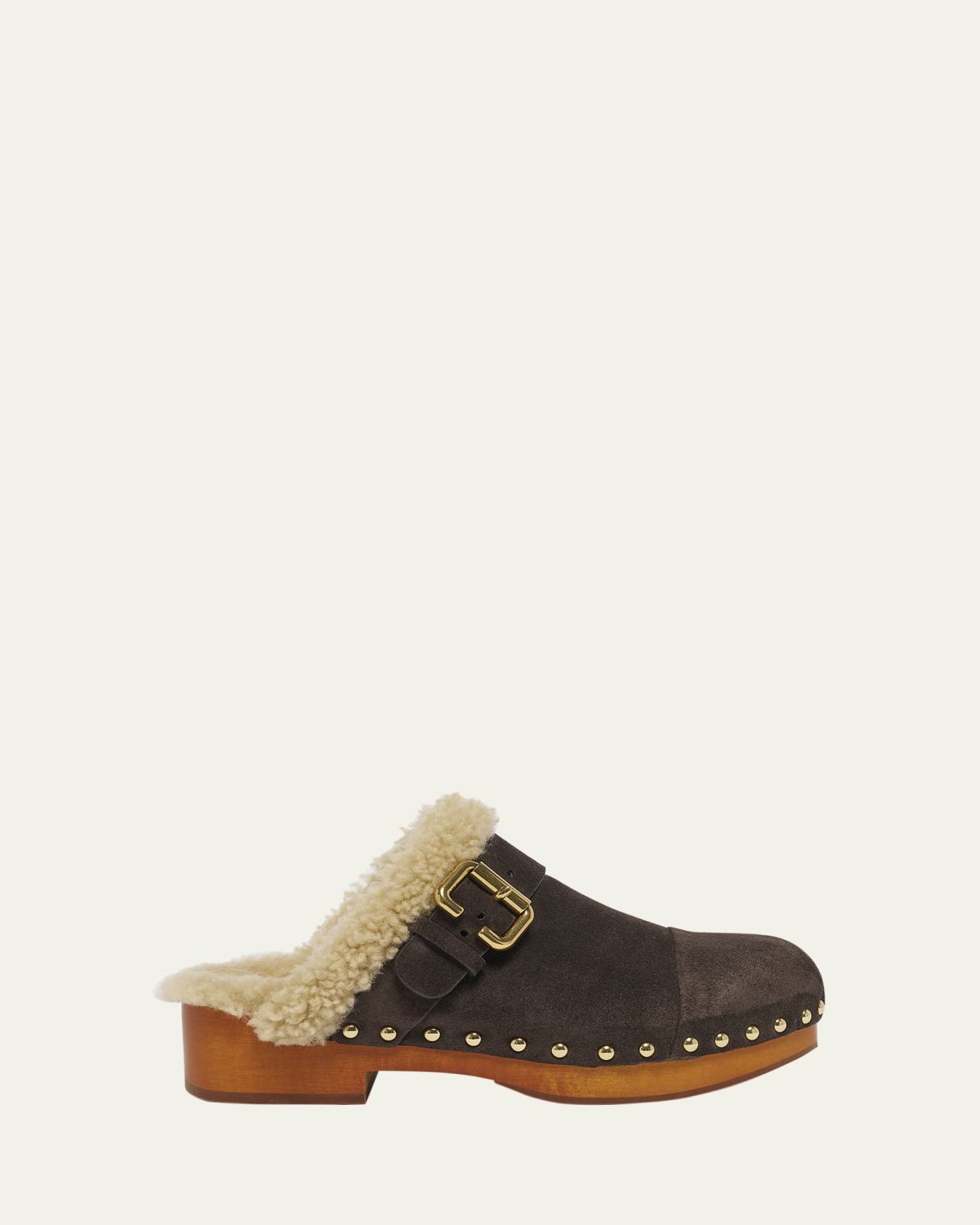 Chloe Jeanette Suede Shearling-Lined Clogs