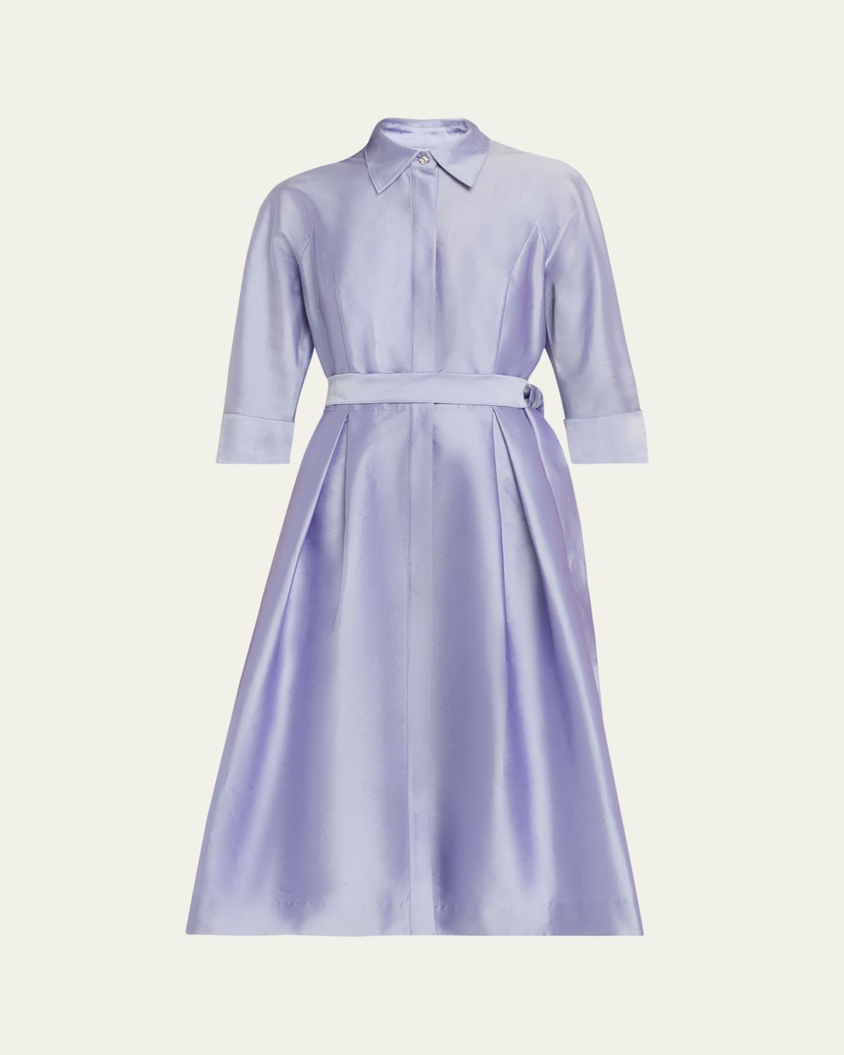 Rickie Freeman for Teri Jon 3/4-Sleeve Belted Midi Shirtdress