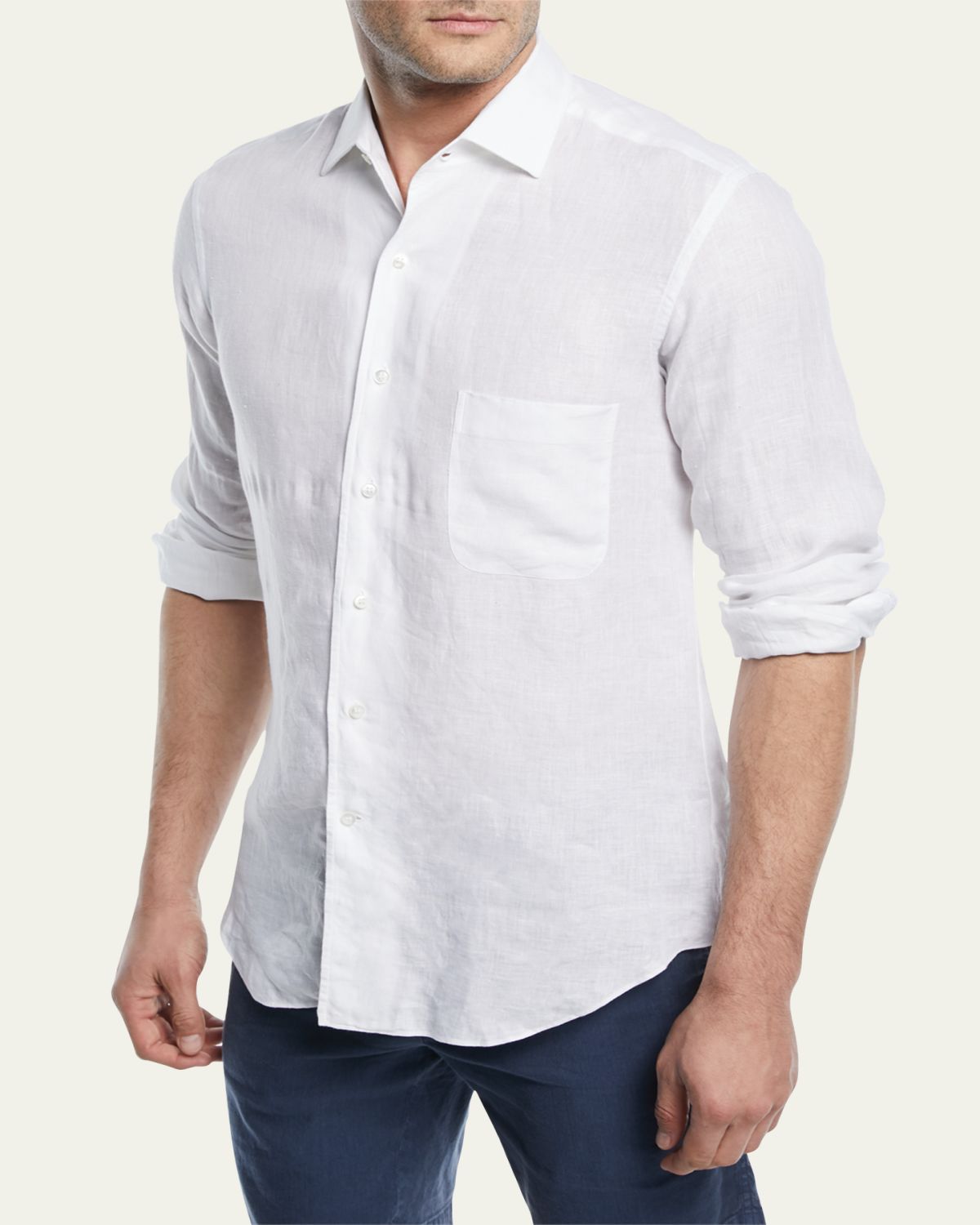 Loro Piana Men's Andre Long-Sleeve Linen Shirt | Thumbnail 2 Loro Piana Men's Andre Long-Sleeve Linen Shirt | Thumbnail 2