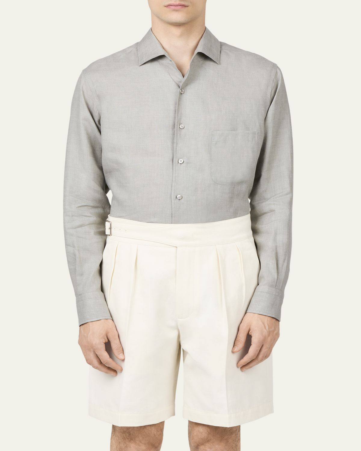 Loro Piana Men's Andre Long-Sleeve Linen Shirt | Thumbnail 4 Loro Piana Men's Andre Long-Sleeve Linen Shirt | Thumbnail 4