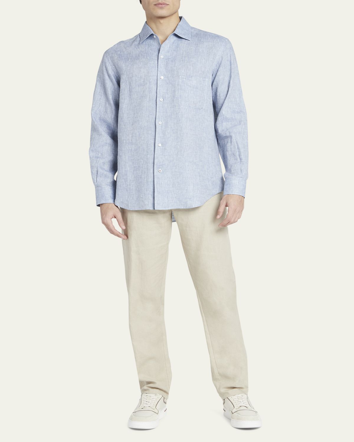 Loro Piana Men's Andre Long-Sleeve Linen Shirt | Thumbnail 8 Loro Piana Men's Andre Long-Sleeve Linen Shirt | Thumbnail 8