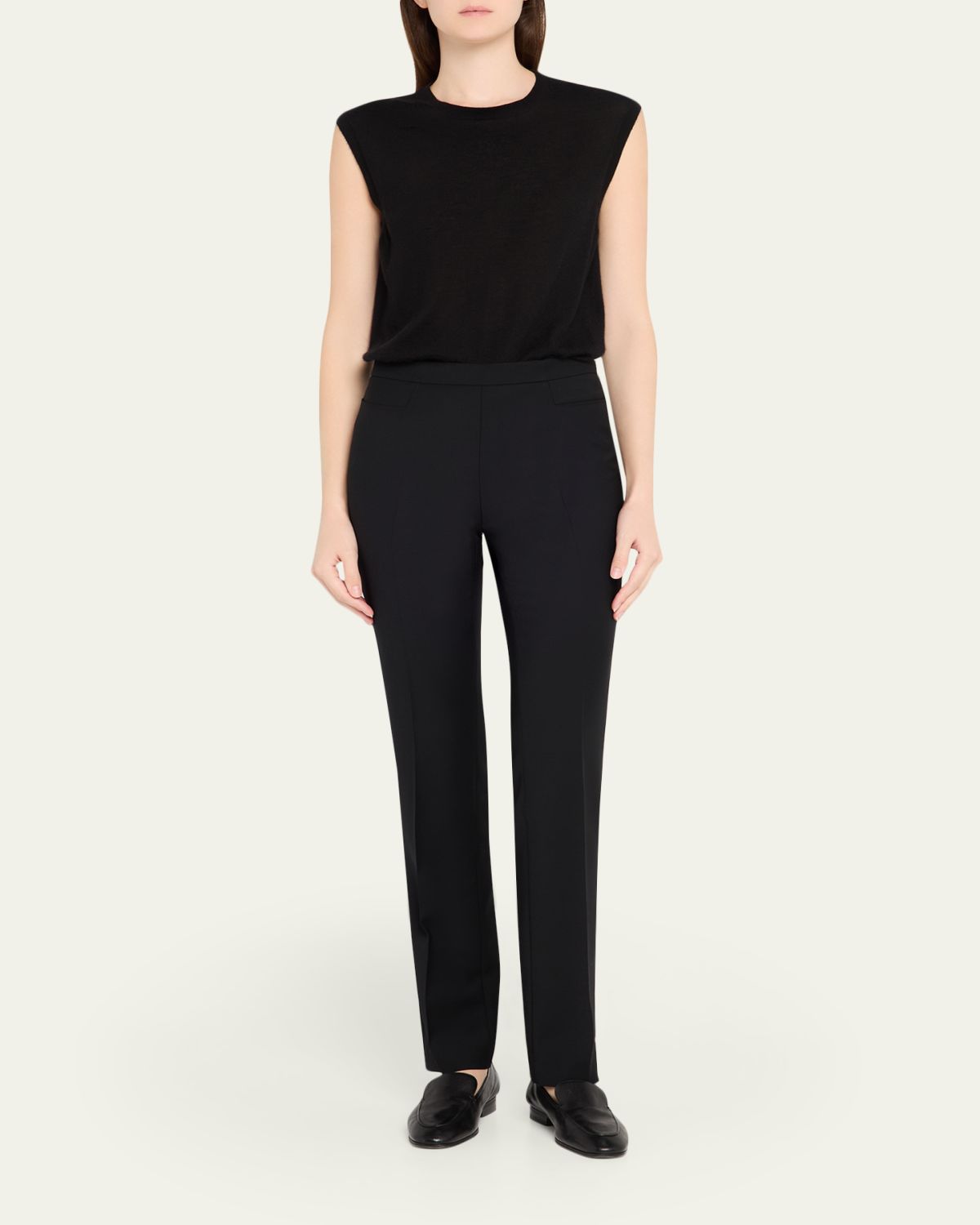 Akris punto Francoise Slim-Straight Pants, Black | Thumbnail 4