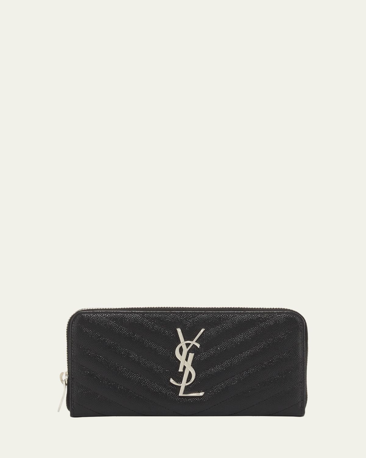 Saint Laurent YSL Monogram Large Zip Wallet in Grained Leather