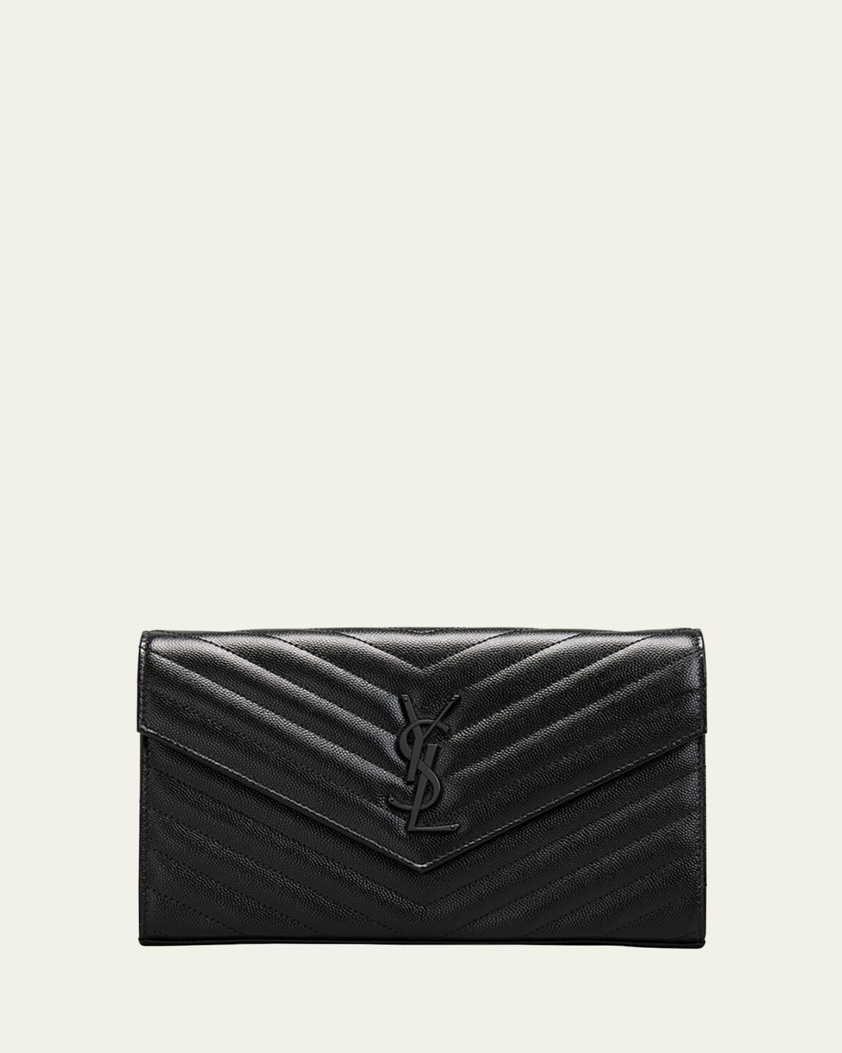 Saint Laurent Cassandre YSL Monogram Large Wallet on Chain in Grained Leather